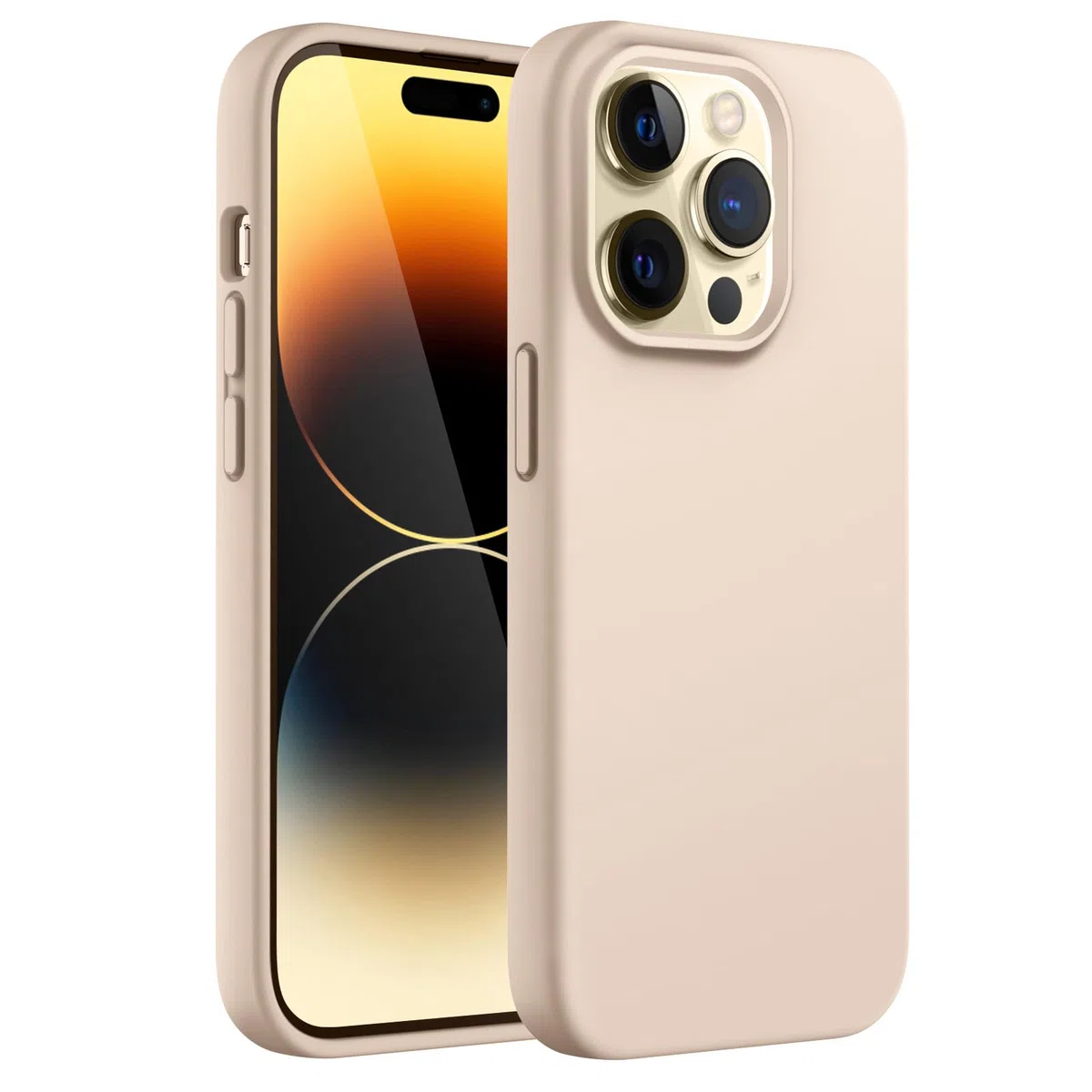 JETech Silikonowe Etui dla iPhone 14 Pro, Beż | Jedwabiście Miękki Dotyk, Ochrona przed Wstrząsami, Odporne na Zarysowania, Wyściółka z Mikrofibry