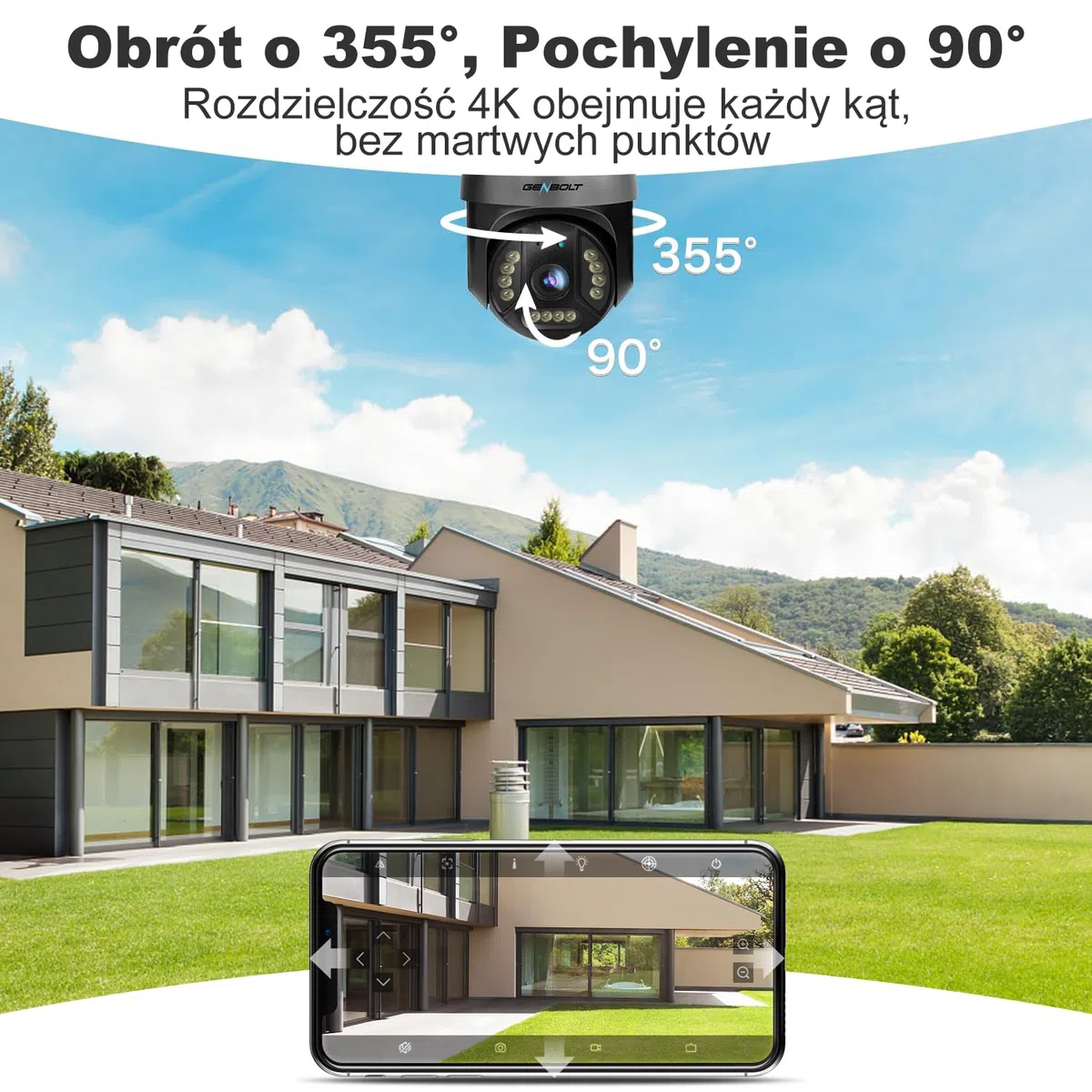 GENBOLT 4K PoE Kamera WIFI,8MP 2.4&5GHz Zewnętrzna CCTV | Wykrywanie Osób/Pojazdów, Nagrywanie 24/7, Auto Śledzenie, Noktowizja Kolorowa