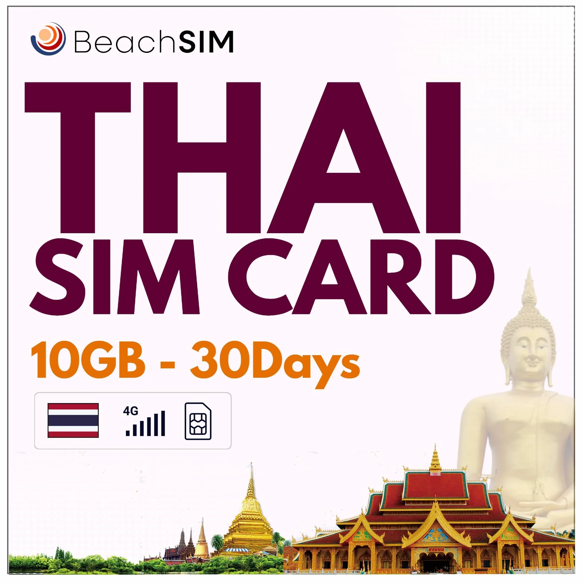 Karta SIM Thailand. 10 GB danych z prędkością 4G/5G. Tylko dane na kartę. Łatwe doładowywanie. Działa na urządzeniach z systemem iOS i Android. Ważna przez 30 dni.