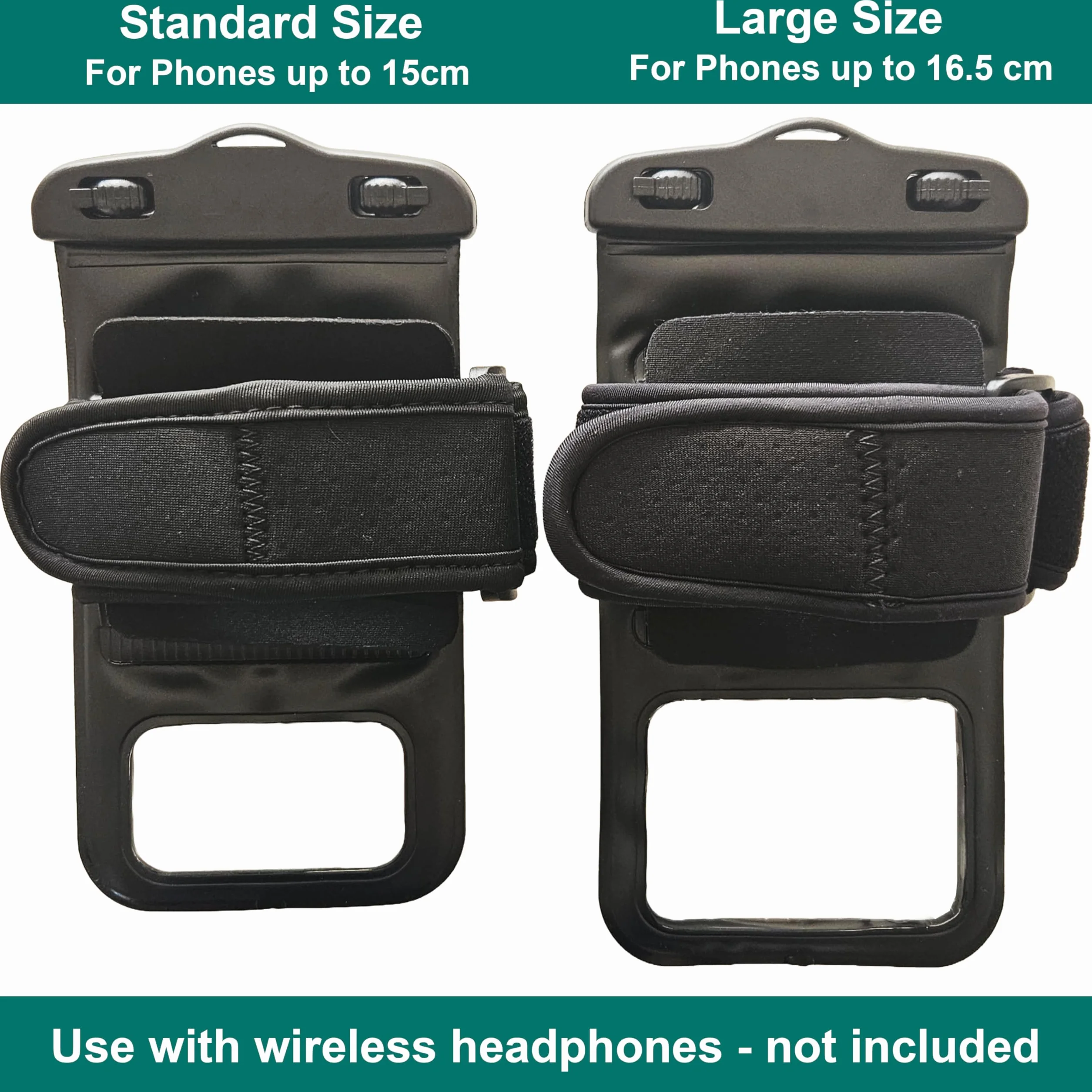 Wodoodporny uchwyt na telefon etui na ramię do pływania, biegania, chodzenia bez gniazda na słuchawki. Pasuje do telefonów o standardowym rozmiarze do 15 cm - iPhone, Samsung, Android. Regulowana