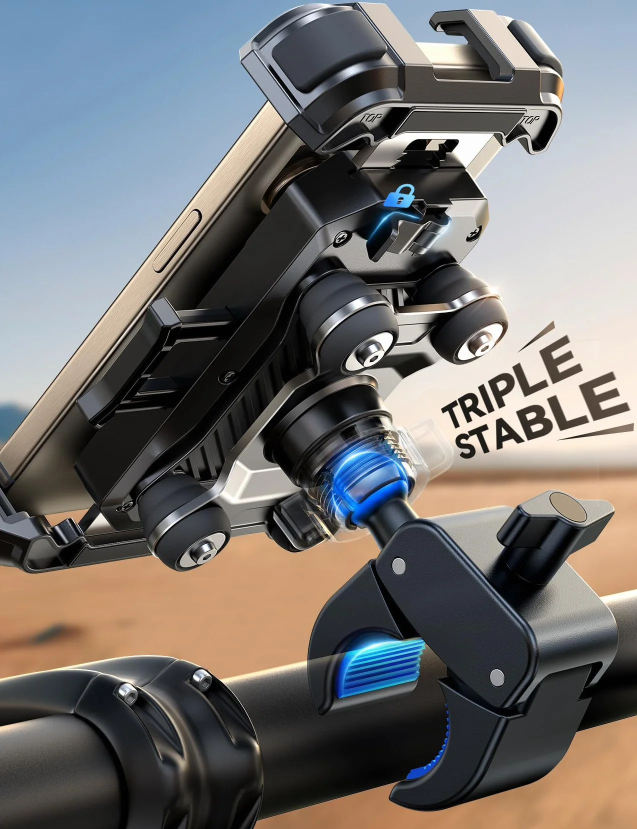 JOYROOM Uchwyt na telefon motocyklowy podwójnie tłumiony wibracjami obracany 360°