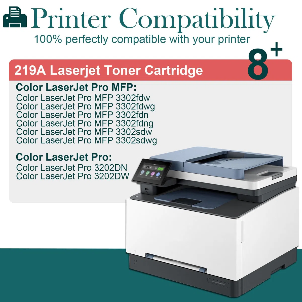 219X (z chipem) kompatybilny z HP 219X W219X toner czarny do HP Color Laserjet Pro MFP 3302FDWG 3302SDWG 3302FDNG 3302FDW 3302SDW 3302FDN 3202DN 3202DW 219A W2190A (1 czarny)