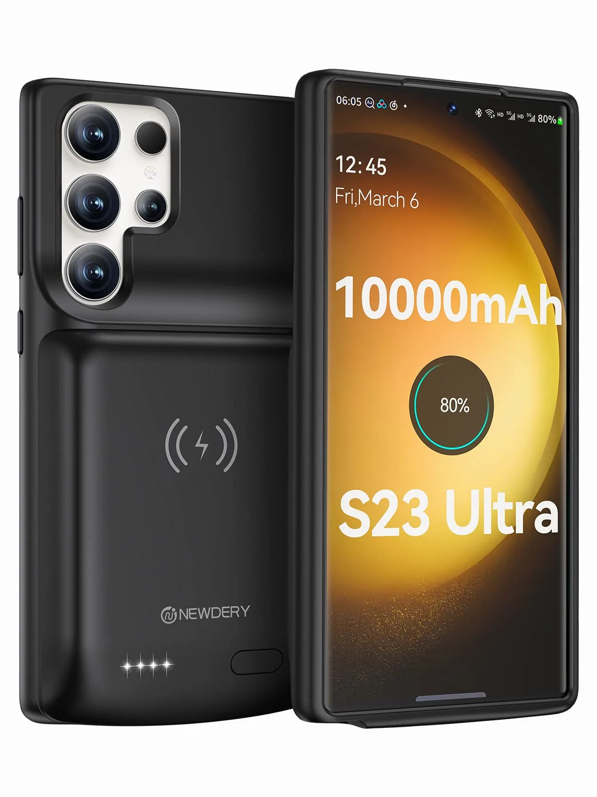 NEWDERY Etui na baterie do Galaxy S23 Ultra, etui ładujące 10000 mAh, przedłużona ładowarka, przenośny powerbank zapasowy (obsługa bezprzewodowego ładowania Qi) do Samsung S23 Ultra