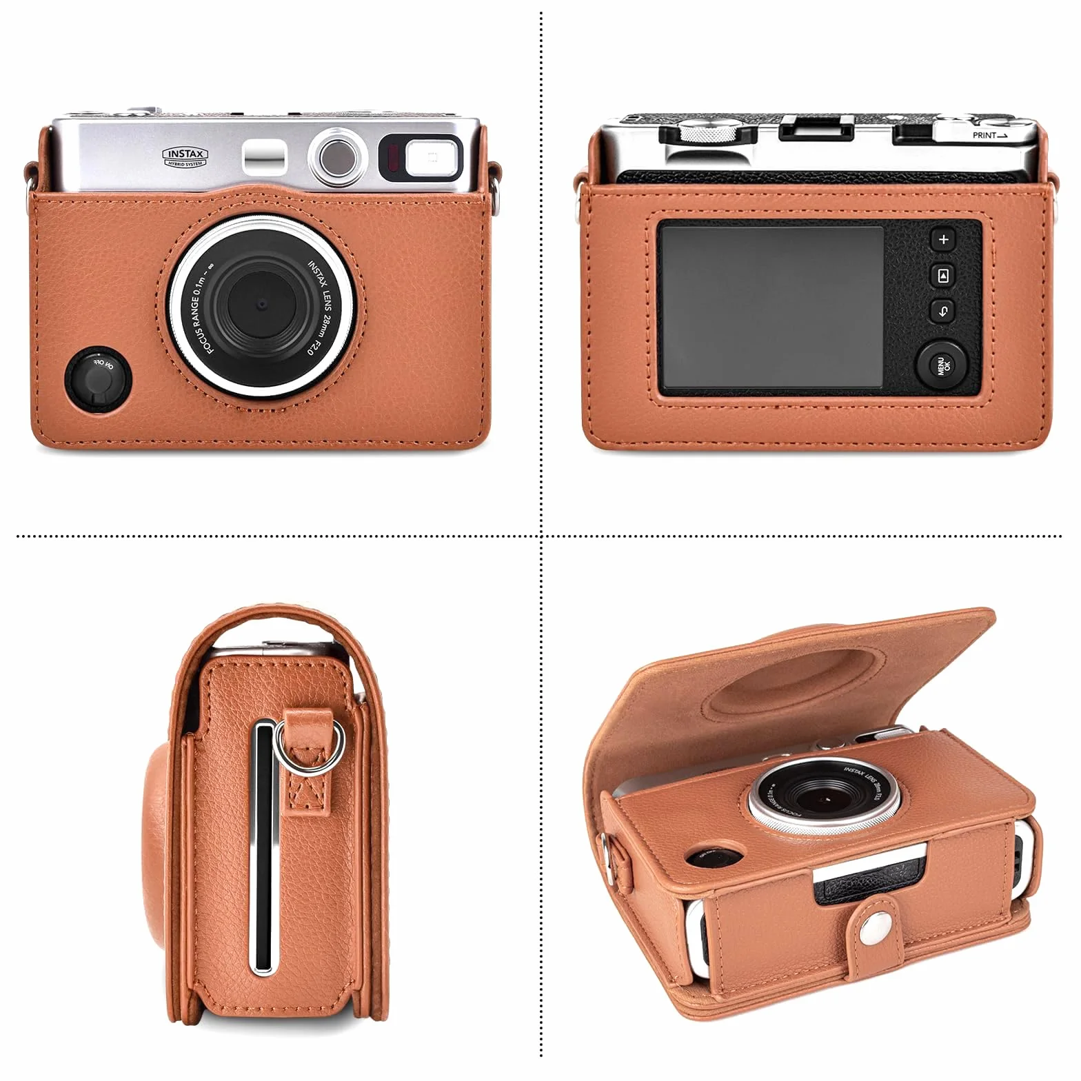 Rieibi etui na aparat Fujifilm Instax Mini Evo, skórzany pokrowiec ochronny vintage, brązowy