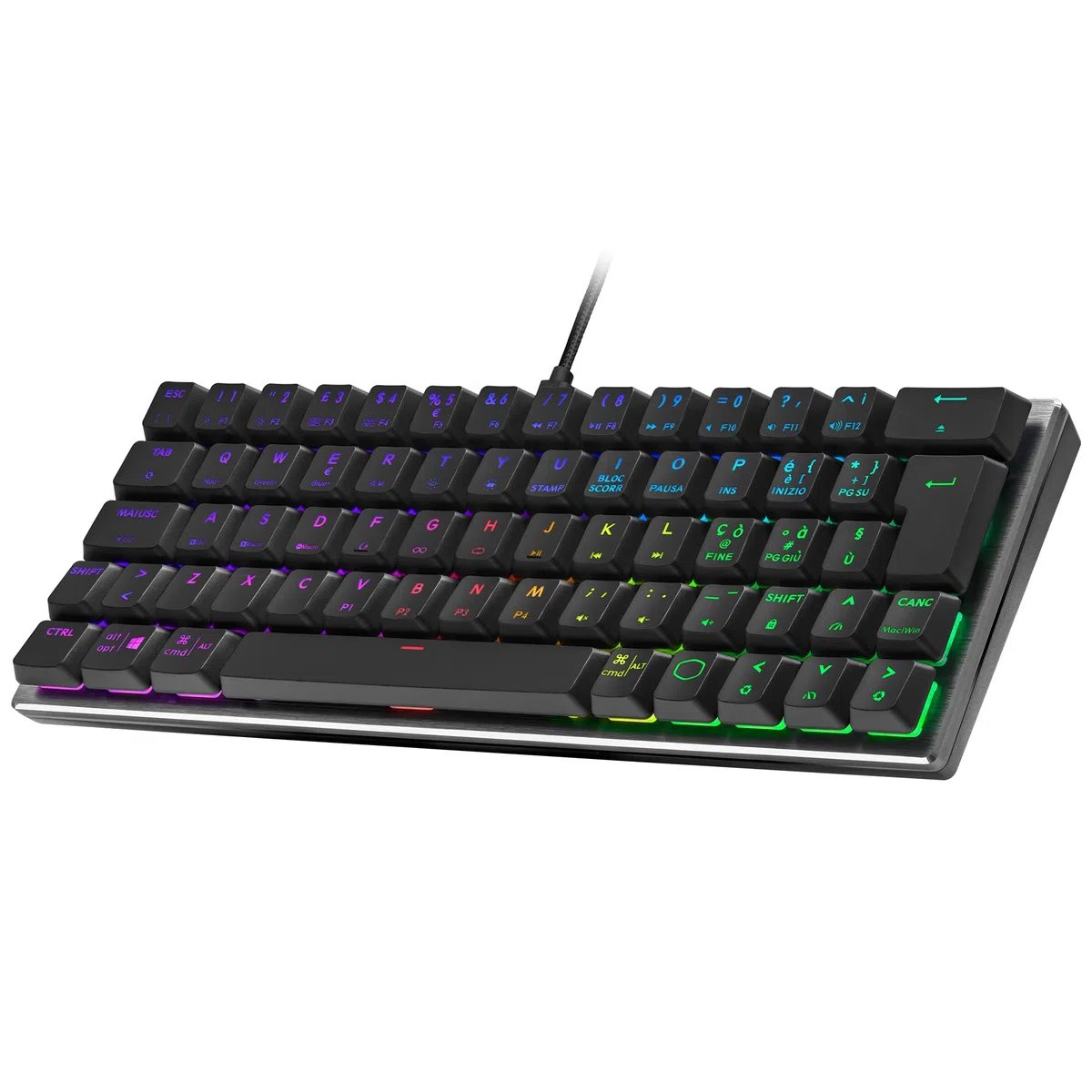 Cooler Master Przewodowa klawiatura do gier - układ IT kompaktowy 60%, mechaniczny przełącznik niskiego profilu, podświetlenie RGB z przyciskiem, sterowanie lotem, kompatybilny z systemami