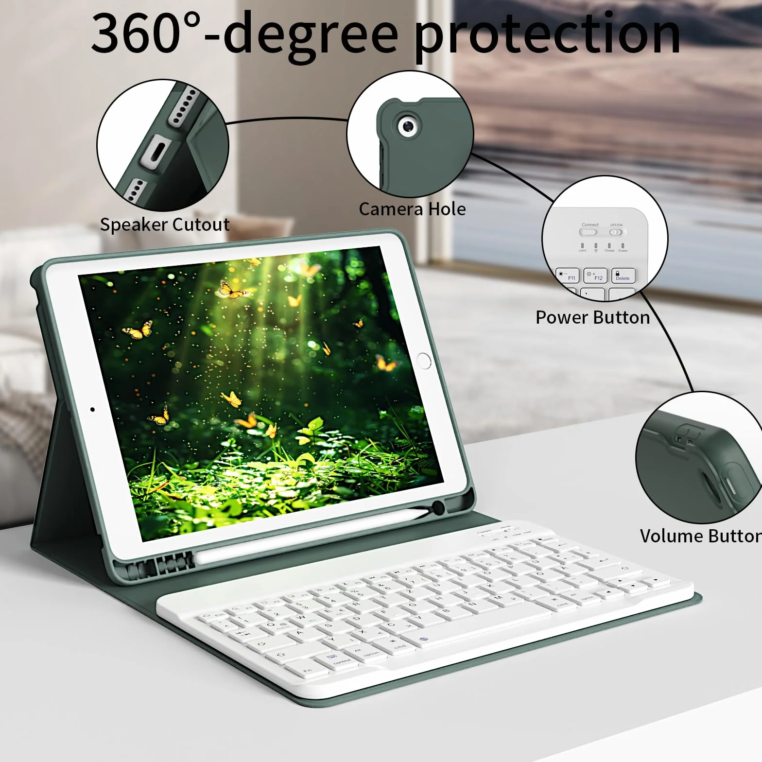 Etui z klawiaturą do iPada 9/8/7 gen (2021/2020/2019) 10,2 cala, TPU, QWERTZ, Bluetooth, zielony
