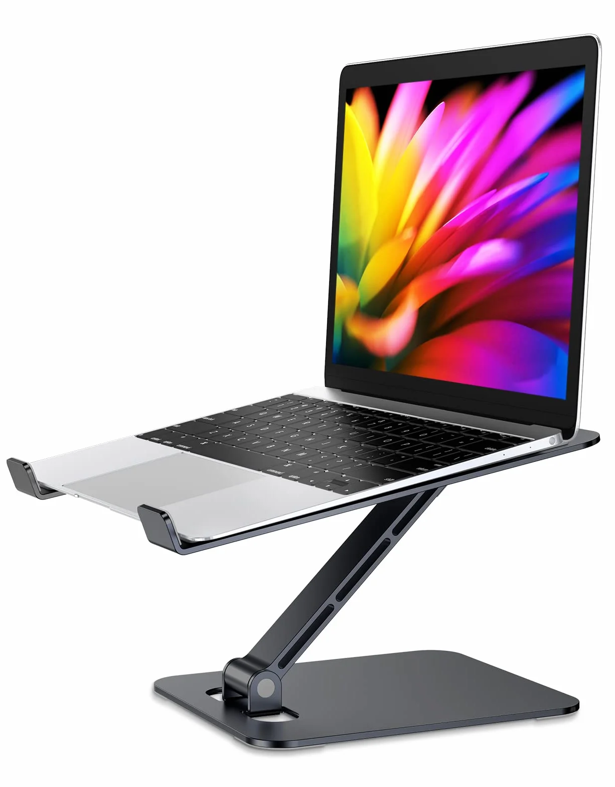 Babacom Stojak na laptopa z regulacją wysokości, składany, aluminiowy, ergonomiczny, wentylowany, kompatybilny z MacBook Air Pro i laptopami 10-16", czarny