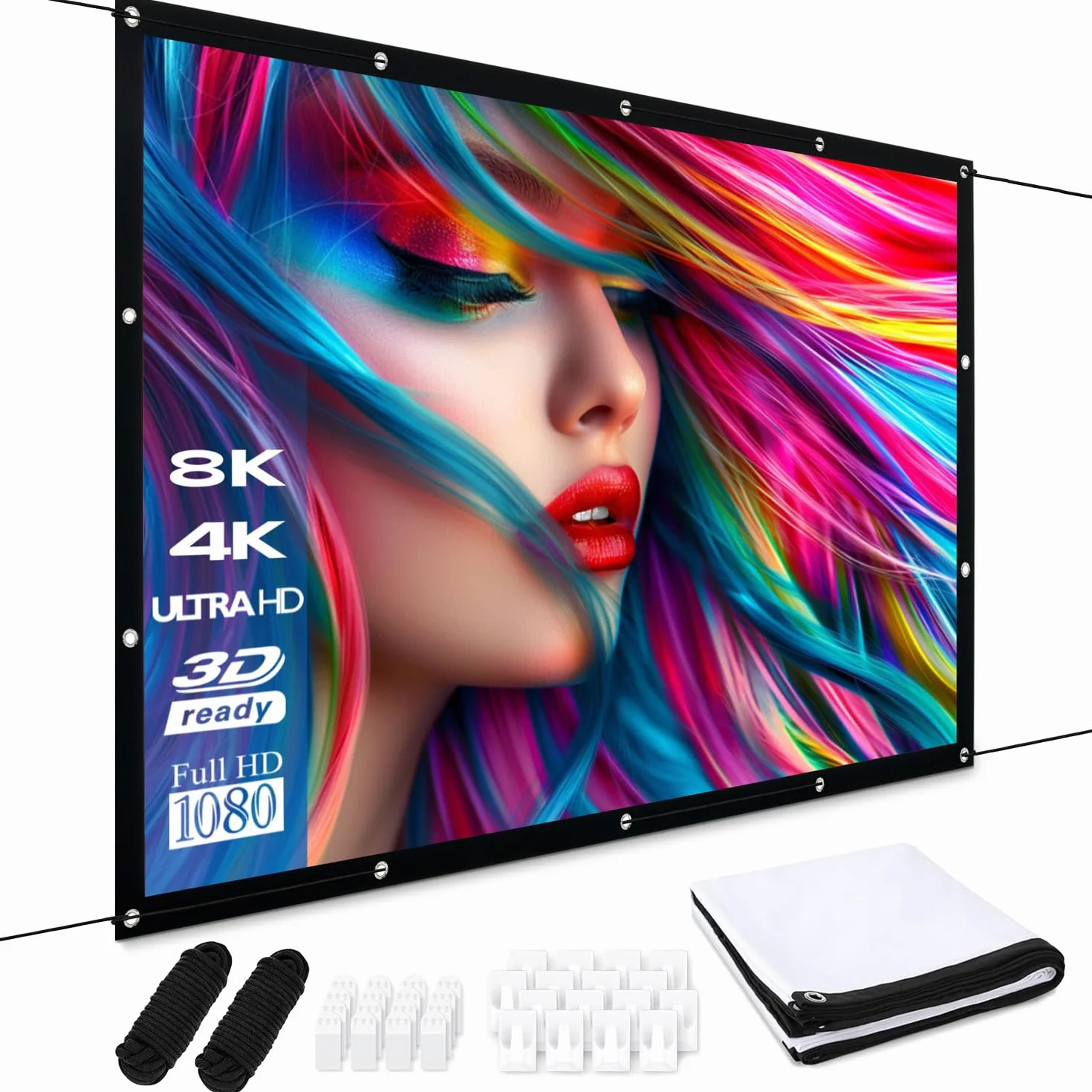 ESMART Płótno napinające Flex [wybór rozmiaru] 221 x 125 cm (100") 16:9 | kino domowe rzutnik ekran do projektora na zewnątrz płótno LCD LED