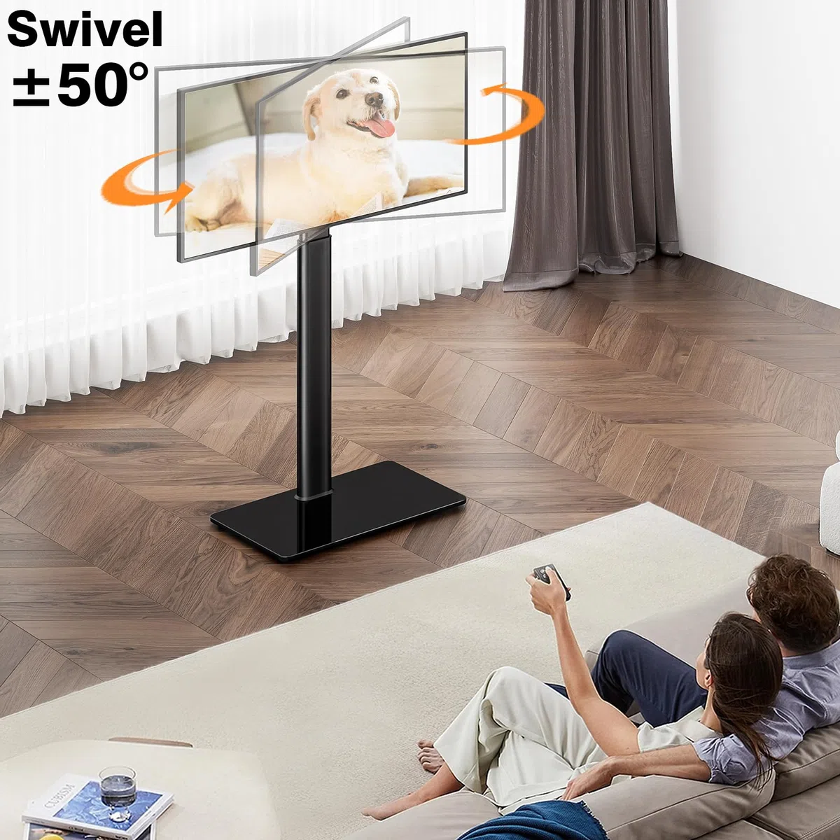 Uniwersalny stojak pod telewizor z wychylnym o 100 stopni, stojak na telewizor, z regulacją wysokości i nachyleniem, do telewizorów LCD LED OLED, HT1001BP