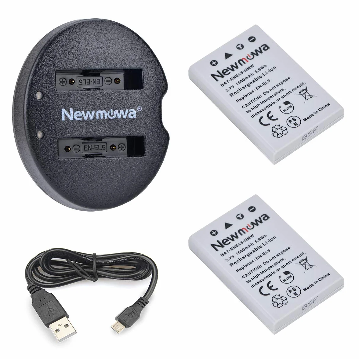 Newmowa EN-EL5 Zamienna Bateria (2 sztuki) i Zestaw Podwójnej Ładowarki USB do Nikon Coolpix P530, P520, P510, P500, P100, P90, P80, P6000, P5000, P5100, 7900, 5900, 5200, 4200, 3700, S10, P4, P3