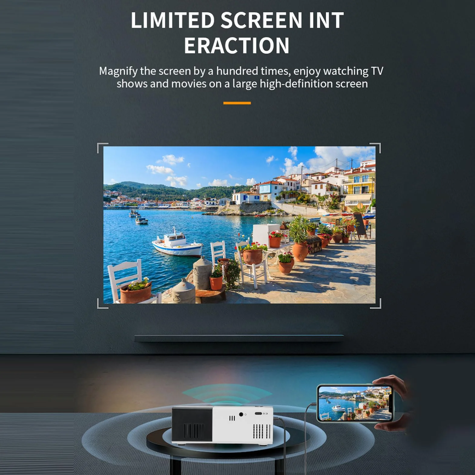 Lazmin112 Mini Projektor, Przenośny Projektor Full HD 1080P, jasność 6000 Lm i automatyczną korekcję Trapezu, Kompatybilny ze Smartfonem USB, do Filmów w Domu na świeżym Powietrzu
