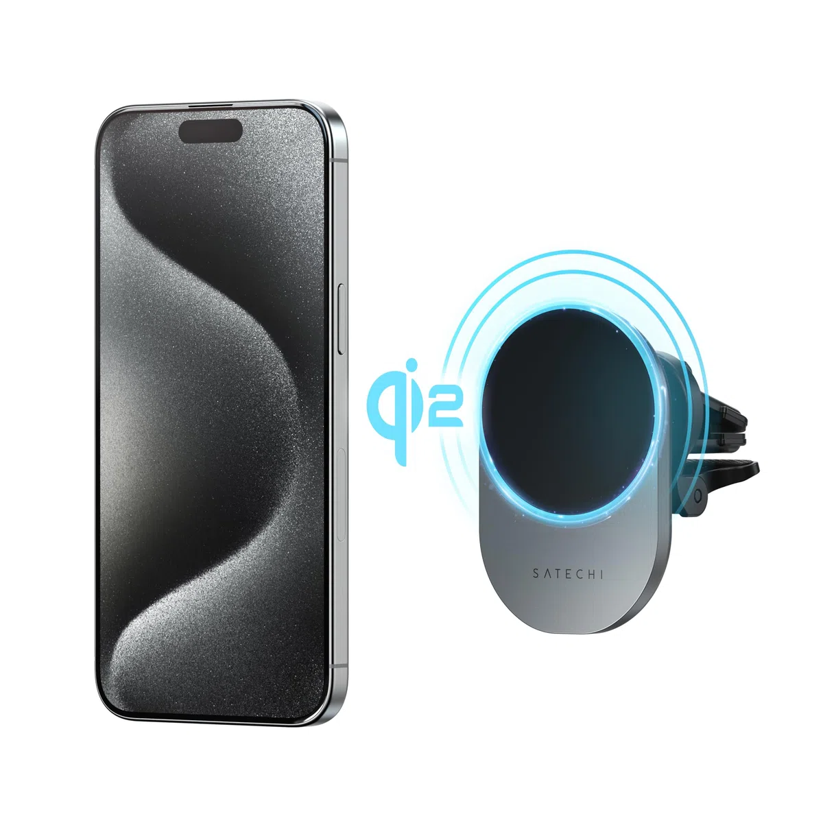SATECHI Bezprzewodowa Ładowarka Samochodowa Qi2, Magnetyczny Uchwyt na Kratkę Wentylacyjną Do Smartfonów, Szybkie Ładowanie 15 W, Kompatybilna Ze Wszystkimi Modelami iPhone 17, 16, 15 I 12