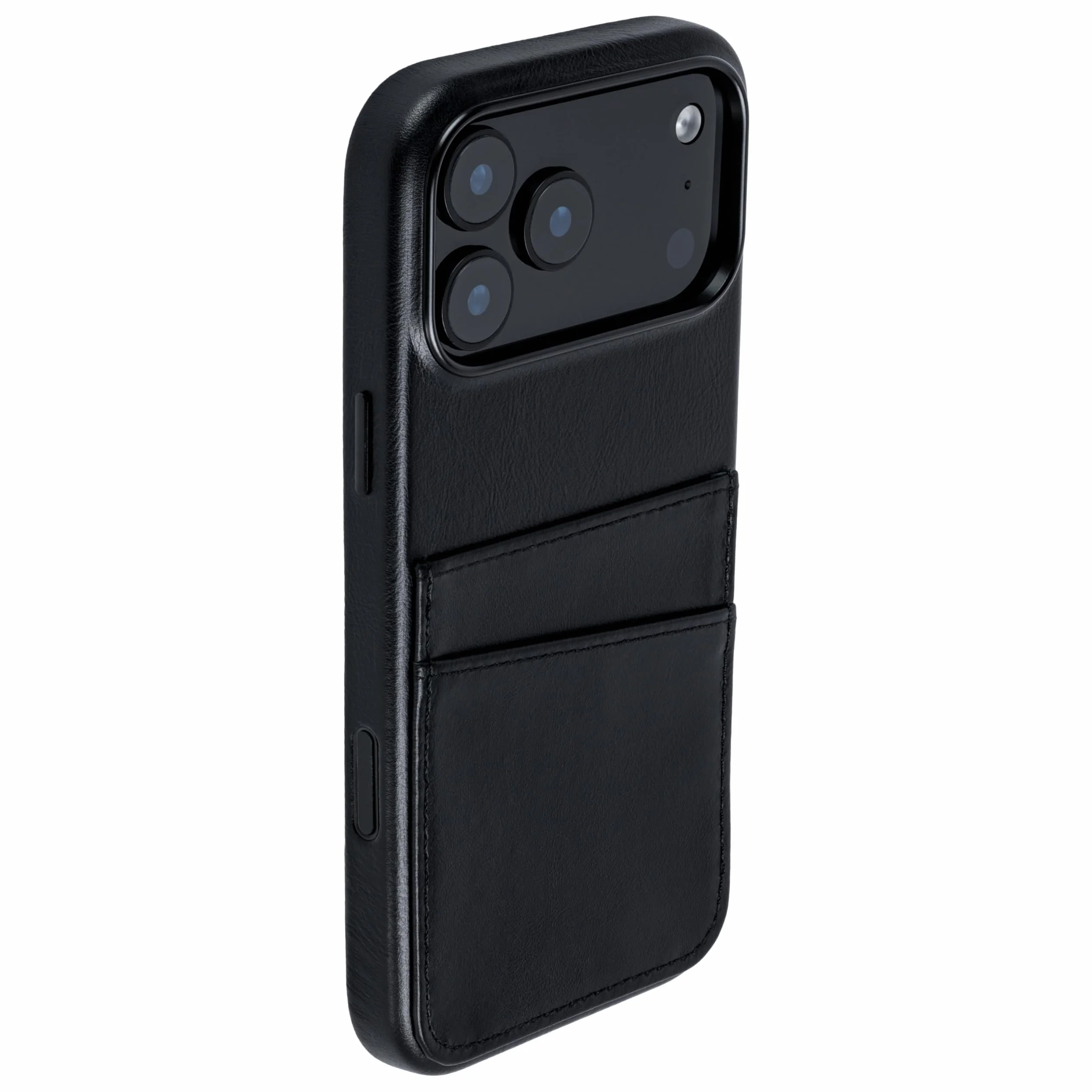 Dockem Etui na Karty ze Skóry Naturalnej dla iPhone 17 Pro Max z Przyciskiem Sterowania Aparatem i Uszyty Portfel z Dwoma Kieszeniami na Karty (Czarny, M2GL)