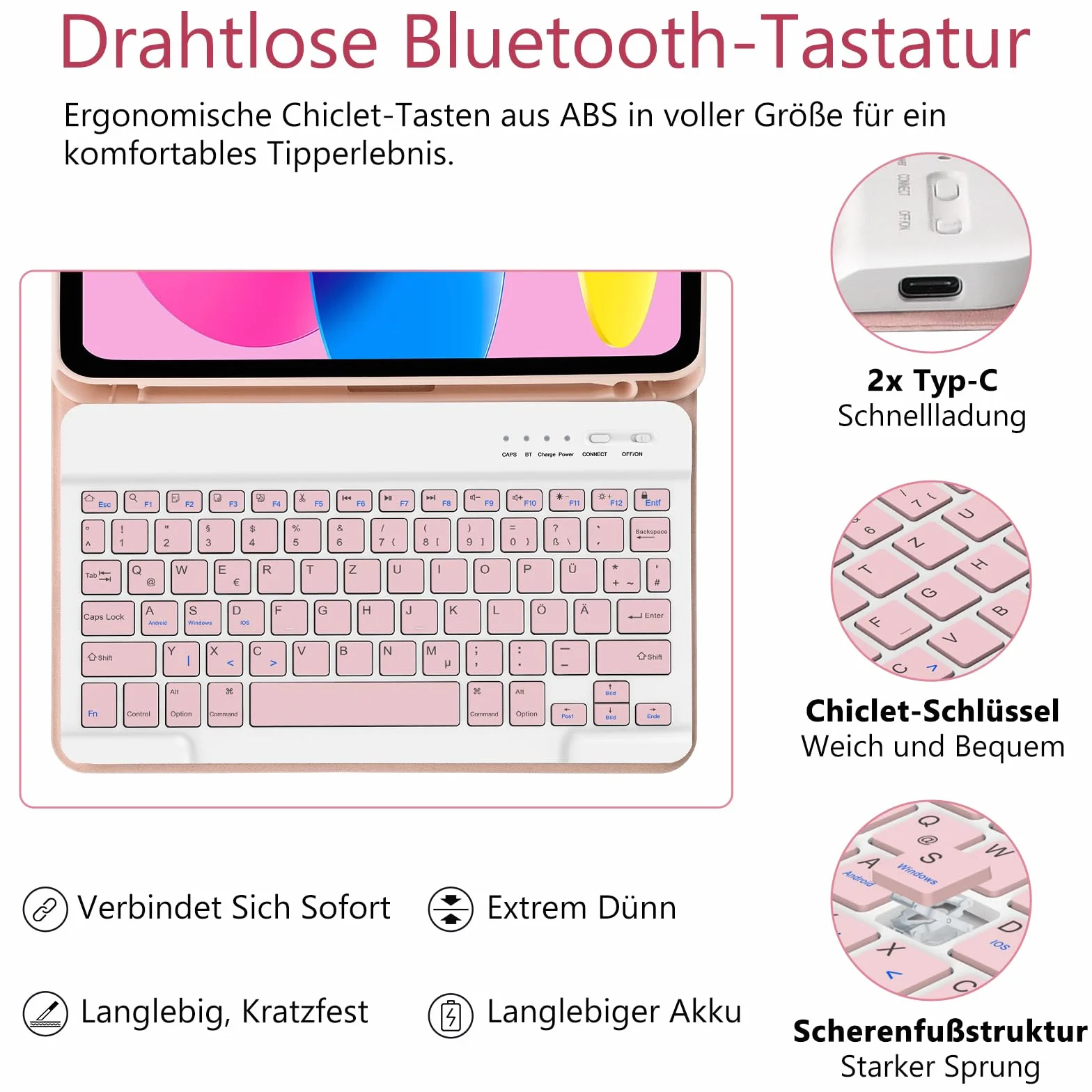 Etui z klawiaturą do iPada A16 11 generacji 2025/10 Generation 2022, bezprzewodowa Bluetooth, QWERTZ niemiecki