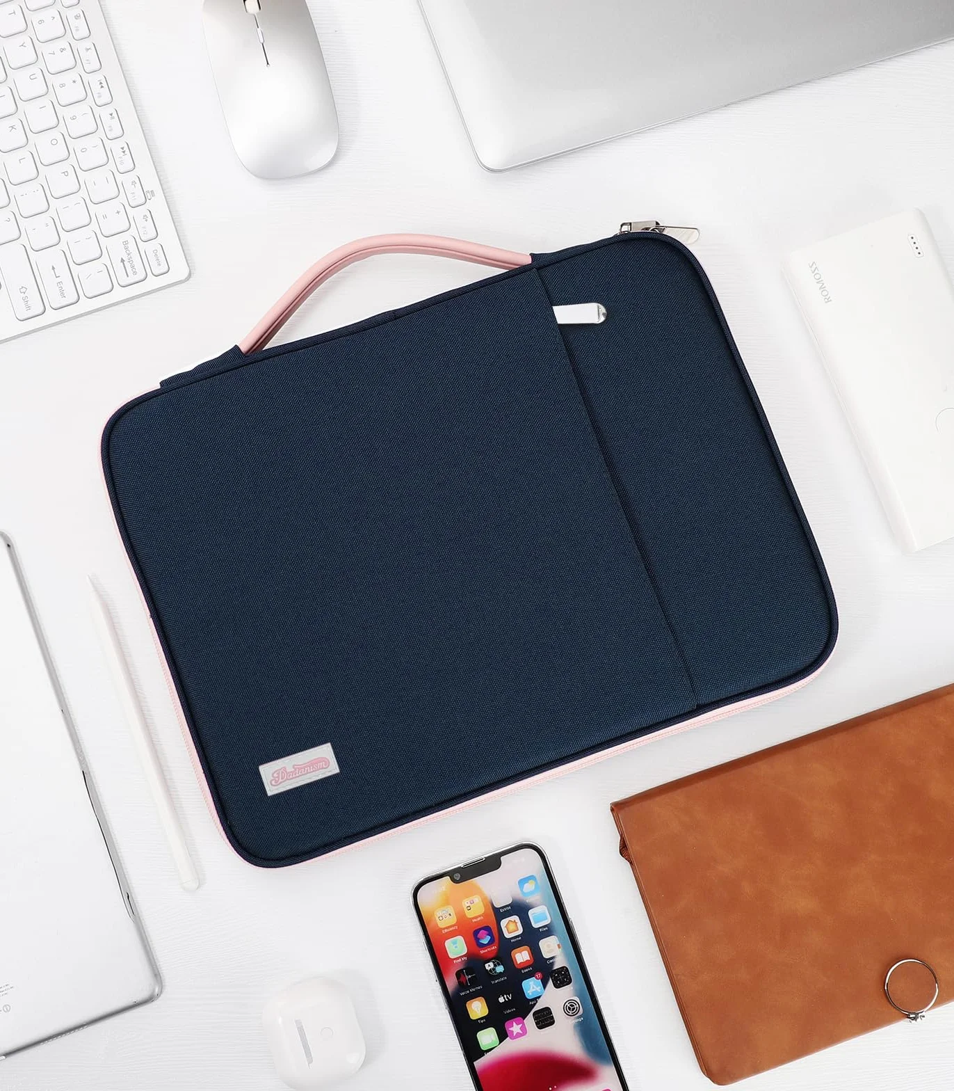 Dadanism Tablet Sleeve Organizer Carrying Case with Handle for iPad 10th Gen 10.9", iPad A16 11" 2025, iPad 9/8/7th 10.2, iPad Air/Pro 11", iPad Air5/4 10.9, Galaxy Tab A9+ Plus 11", Indigo & Pink