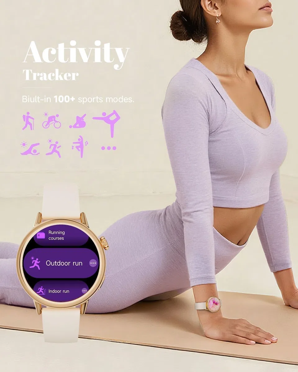 TOOBUR Petite Smartwatch dla kobiet z małym nadgarstkiem, 37 mm AMOLED Smartwatch, kompatybilny z Androidem i iOS, tracker fitness z monitorem kroków/snu/HR, elegancko zapakowany, ładny prezent dla