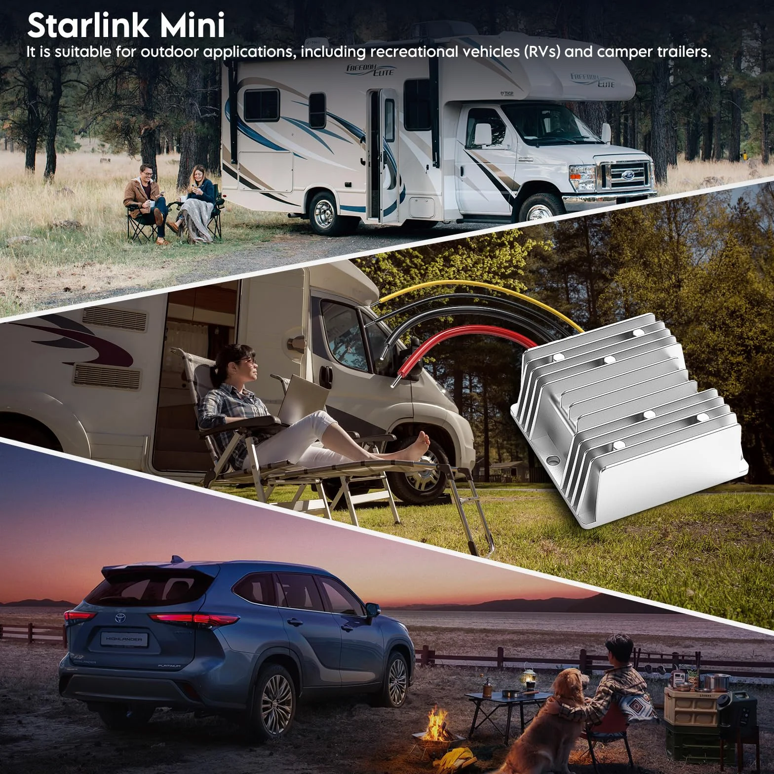 Starlink Mini adapter 12 V, 144 W, 12 V na 48 V/3 A, zestaw do zasilania Starlink Mini z kablem zasilającym Starlink 2 m DC do samochodów ciężarowych, przyczep kempingowych, jachtów i zastosowań na