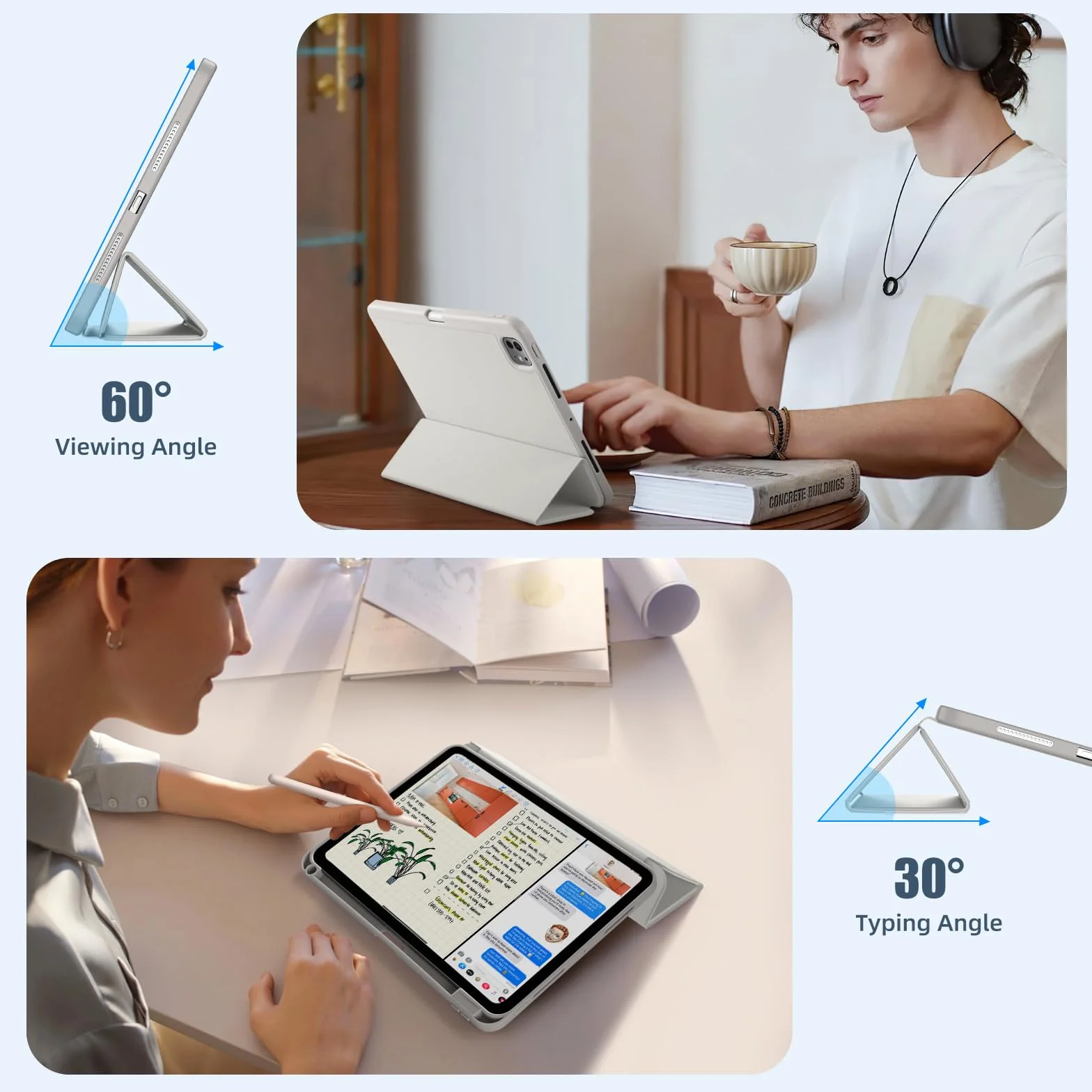 Maledan Etui na iPad Pro 11 cali M5/M4 (2025/2024) z uchwytem na ołówek, smukła elastyczna tylna osłona TPU Shockproof, obsługująca Apple Pencil Pro/USB-C, Jasnoszary