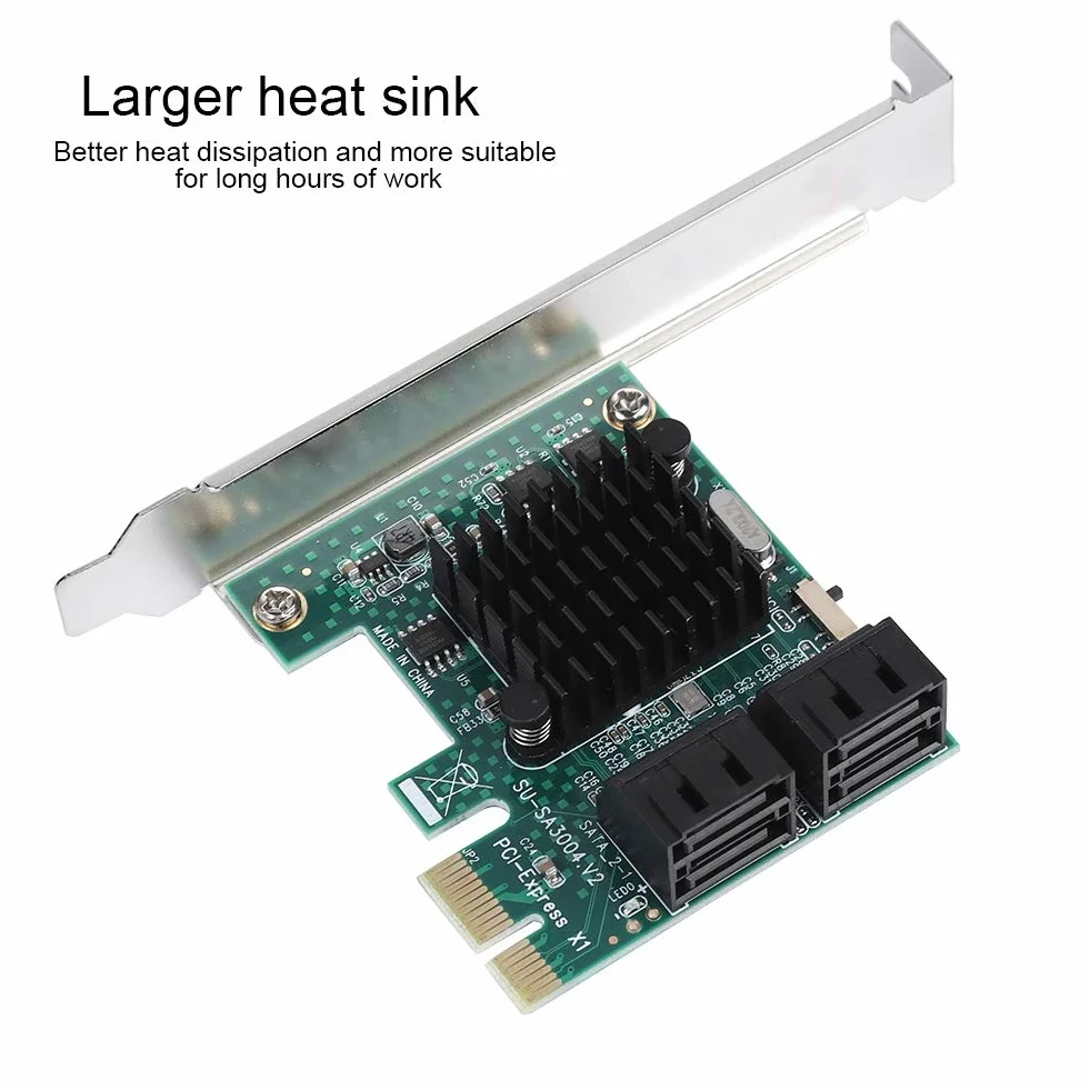 Goshyda Karta rozszerzeń SATA 3.0, 4-portowa karta rozszerzeń PCIE do SATA 3.0, adapter karty kontrolera 6G z większym radiatorem i przegrodą 2U