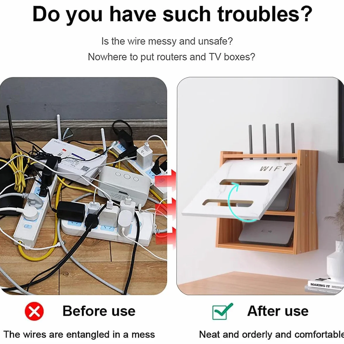 Modem, szafka modemowa, skrzynka na router, schowek na kable, 2 poziomy organizer ścienny do routerów i gniazd kasetowych (brązowy)