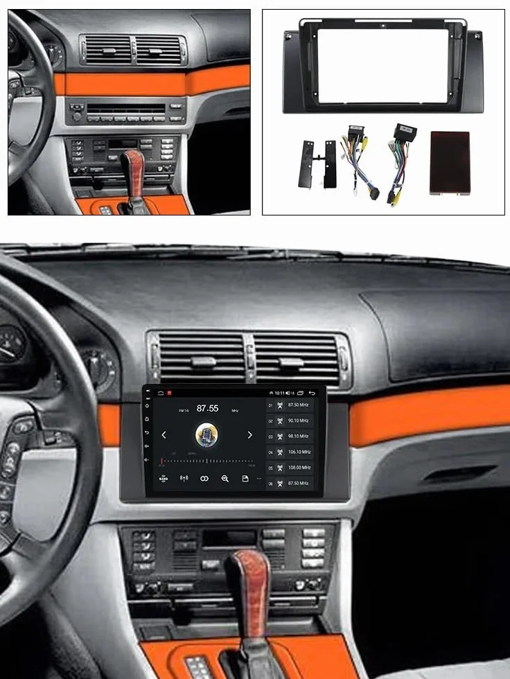 Zestaw zaślepek radiowych Osłona radia 2Din 9" Panel radia samochodowego, rama, zestaw wykończeniowy deski rozdzielczej, rama GPS z kablem Canbus, pasuje do X5 E53 E39