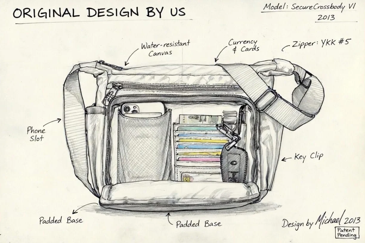 Torba listonoszka Crossbody RFID z uchwytami na butelki, 13-calowa na laptopa, portfel wbudowany