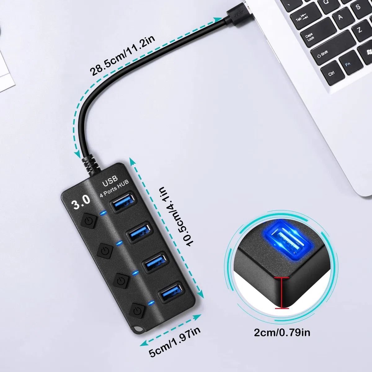 Hoppac Hub USB 3.0 i 2.0, 1 Port USB 3.0 i 3 Porte USB 2.0, Adapator z Lampką LED