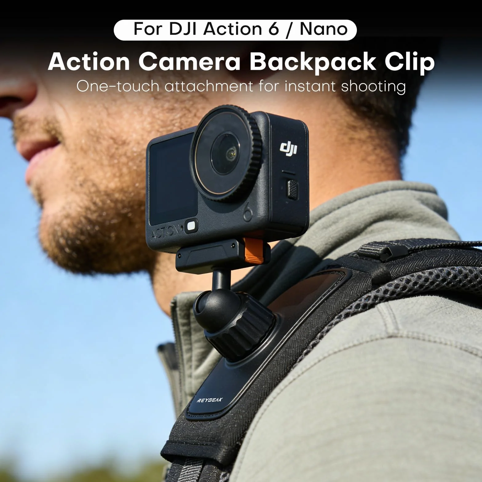 REYGEAK Uchwyt na ramię do plecaka DJI OSMO Action 6/OSMO Nano, z regulowaną wyściółką na ramię, systemem mocowania paska (do Action 6/Nano)