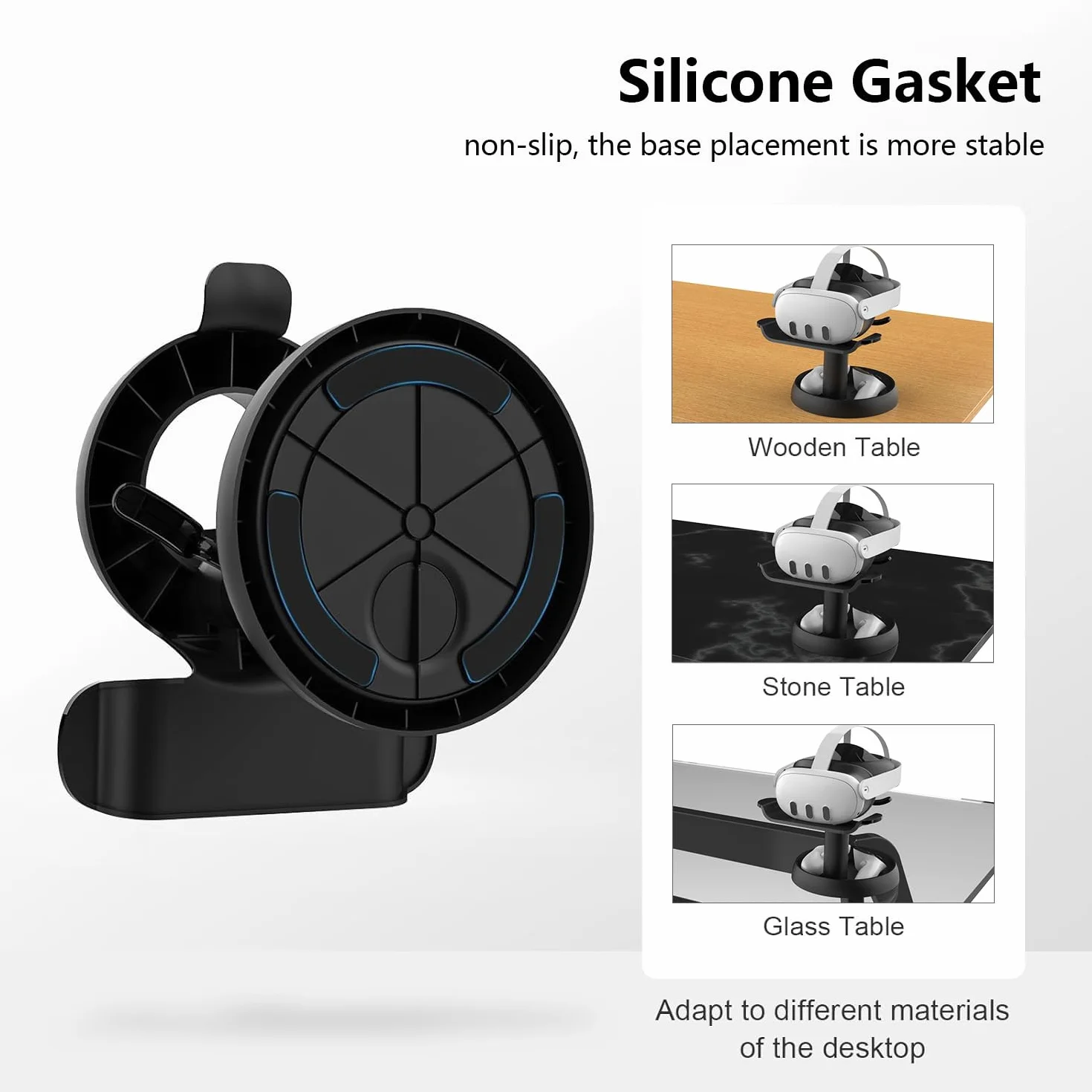 Stojak AMVR Kompatybilny z Meta Quest 3/2, Pico 4, Vision Pro, PSVR 2 - Uniwersalna Stacja Dokująca do Przechowywania Słuchawek VR, Stabilna Okrągła Podstawa