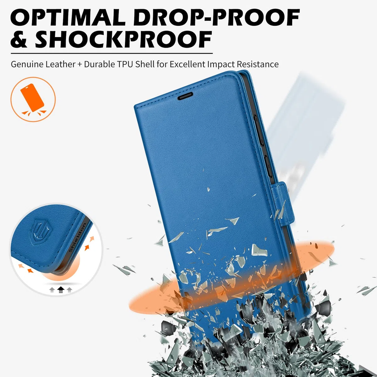 SHIELDON Etui Portfel do Galaxy S26 Ultra 6,9" 2026, Szafirowy Błękit | Prawdziwej Skóry, Etui na Karty, Blokada RFID, Podpórka, Zapięcie Magnetyczne, Etui z Klapką Odporną na Wstrząsy