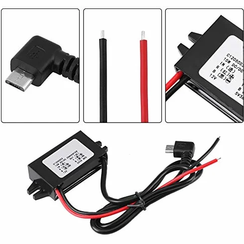 OTVEE Konwerter DC 12V do 5V/3A, Micro USB, Wyświetlacz LED Samochodowy, Zasilacz Converter, Moduł Transformator Adapter
