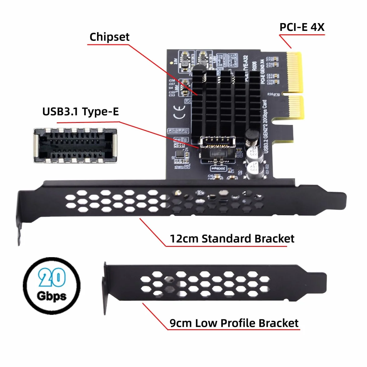 20 Gb/s USB 3.2 Gen2 typ E IDC panel przedni gniazdo do PCI-E 4X Express adapter karty ASM3242 Chipset do płyty głównej komputera stacjonarnego