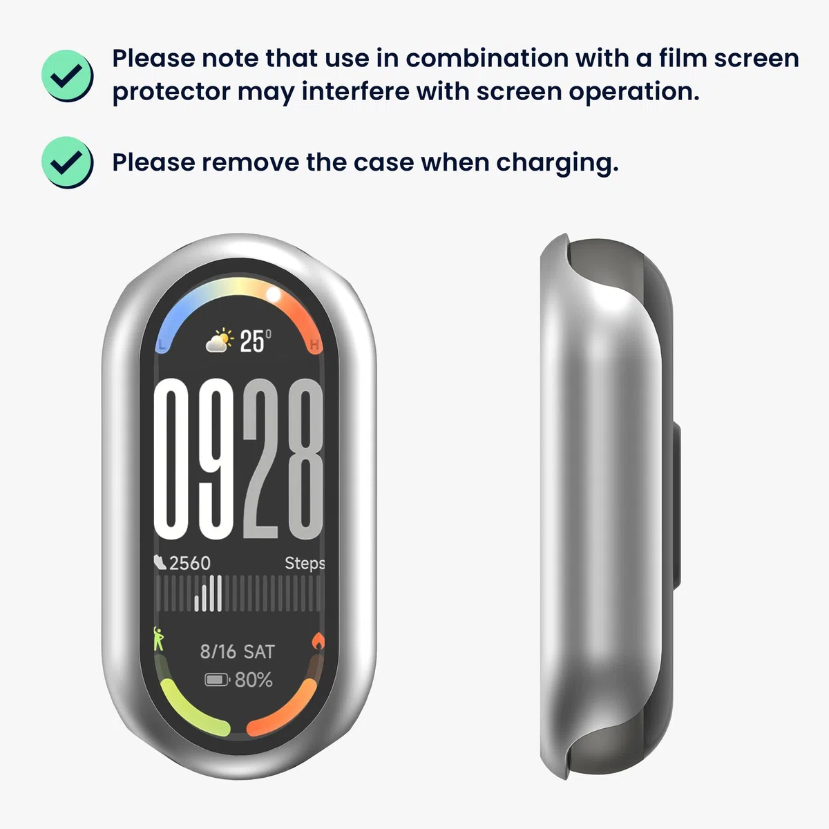 kwmobile 2 x etui kompatybilne z Xiaomi Mi Band 10 / Smart Band 10 - Fullbody Fitness Tracker Case zestaw ze szkła - srebrny, metaliczny różowy