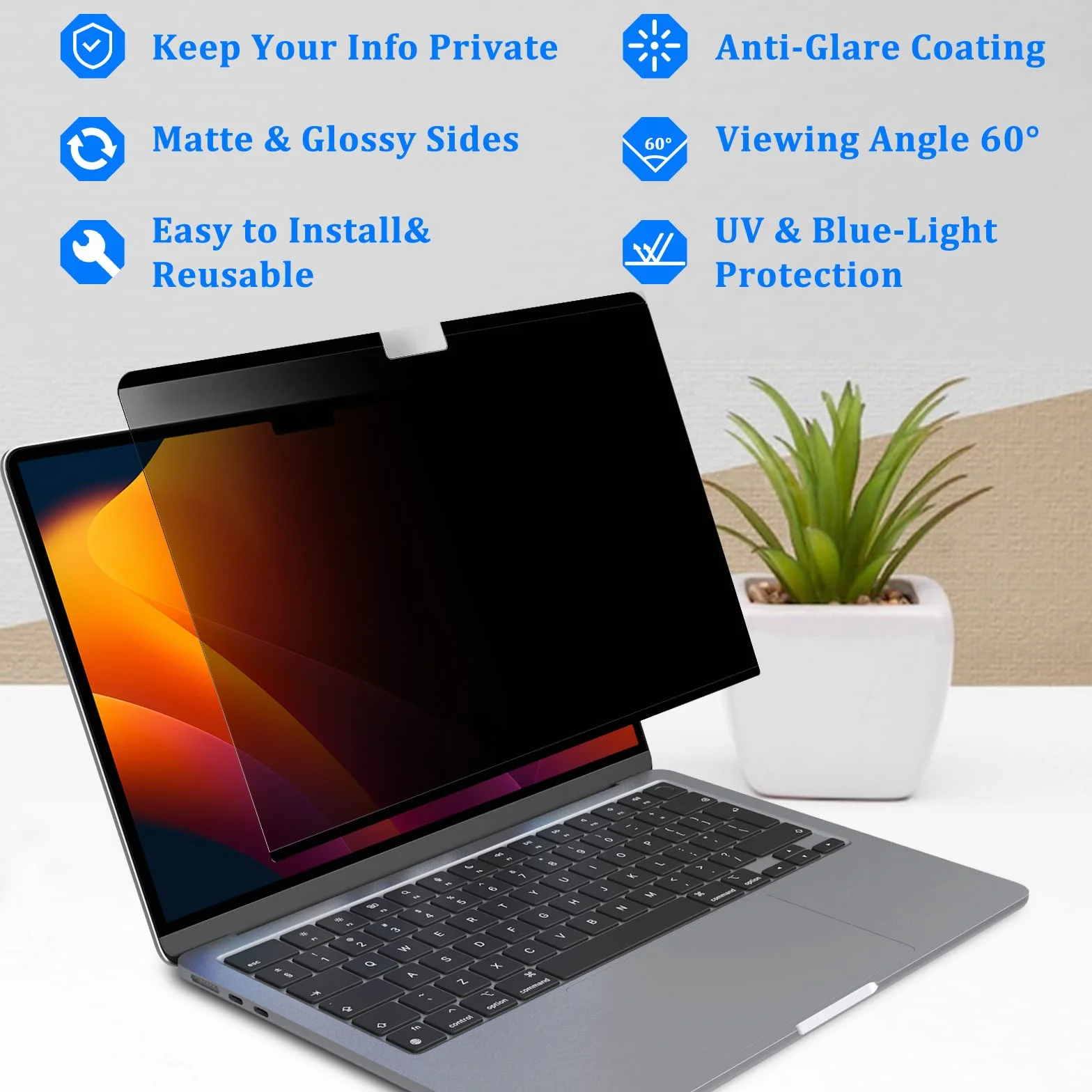 LanQii Filtr prywatyzujący kompatybilny z MacBook Pro 13" (2016-2022 M1/M2), magnetyczny filtr prywatności, ochrona danych, zdejmowana folia ochronna do MacBook Air 13" (2018-2021, M1)