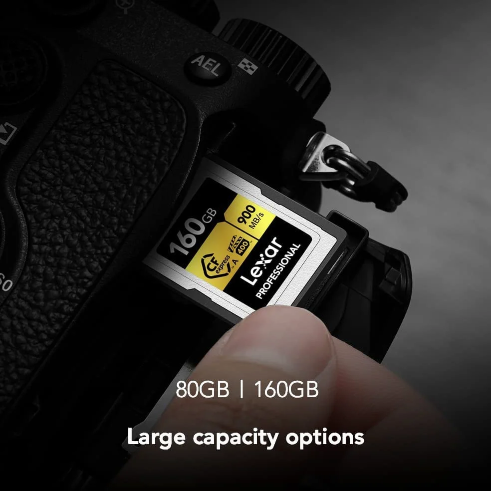 Lexar Profesjonalna karta pamięci 160 GB CFexpress typu A, odczyt do 900 MB/s, wideo 8K jakości kinowej, ocena VPG 400 (LCAGOLD160G-RNENG)