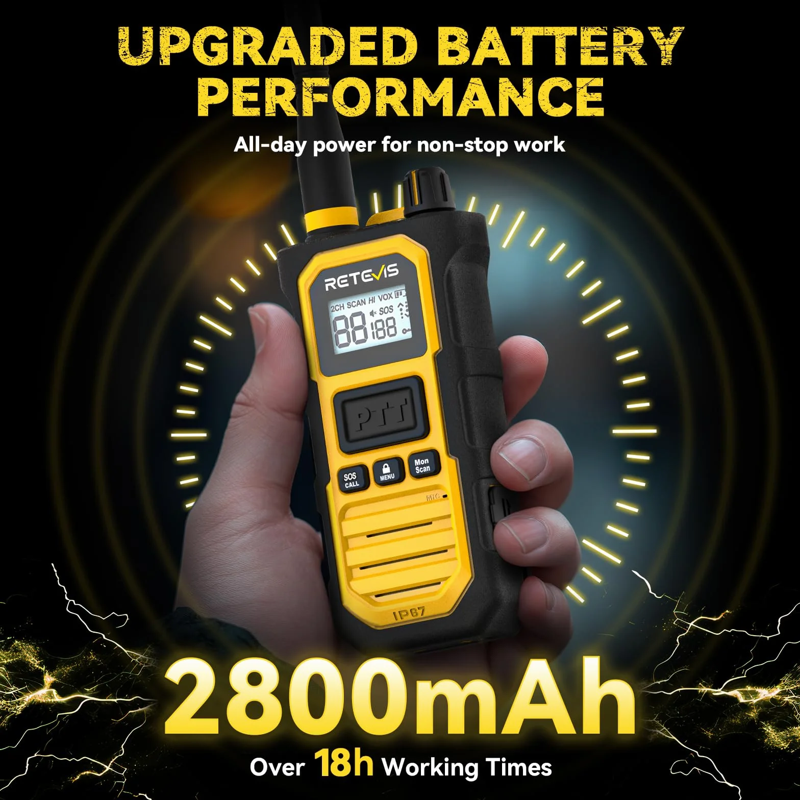 Retevis RB648 Pro Radiotelefon o Zasięgu Dalekiego Zasięgu, Wodoodporność IP67, 2800 mAh, Połączenia Grupowe, Inteligentny Dźwięk, Profesjonalny Radiotelefon Dwukierunkowy na Plac Budowy (4 Szt.)