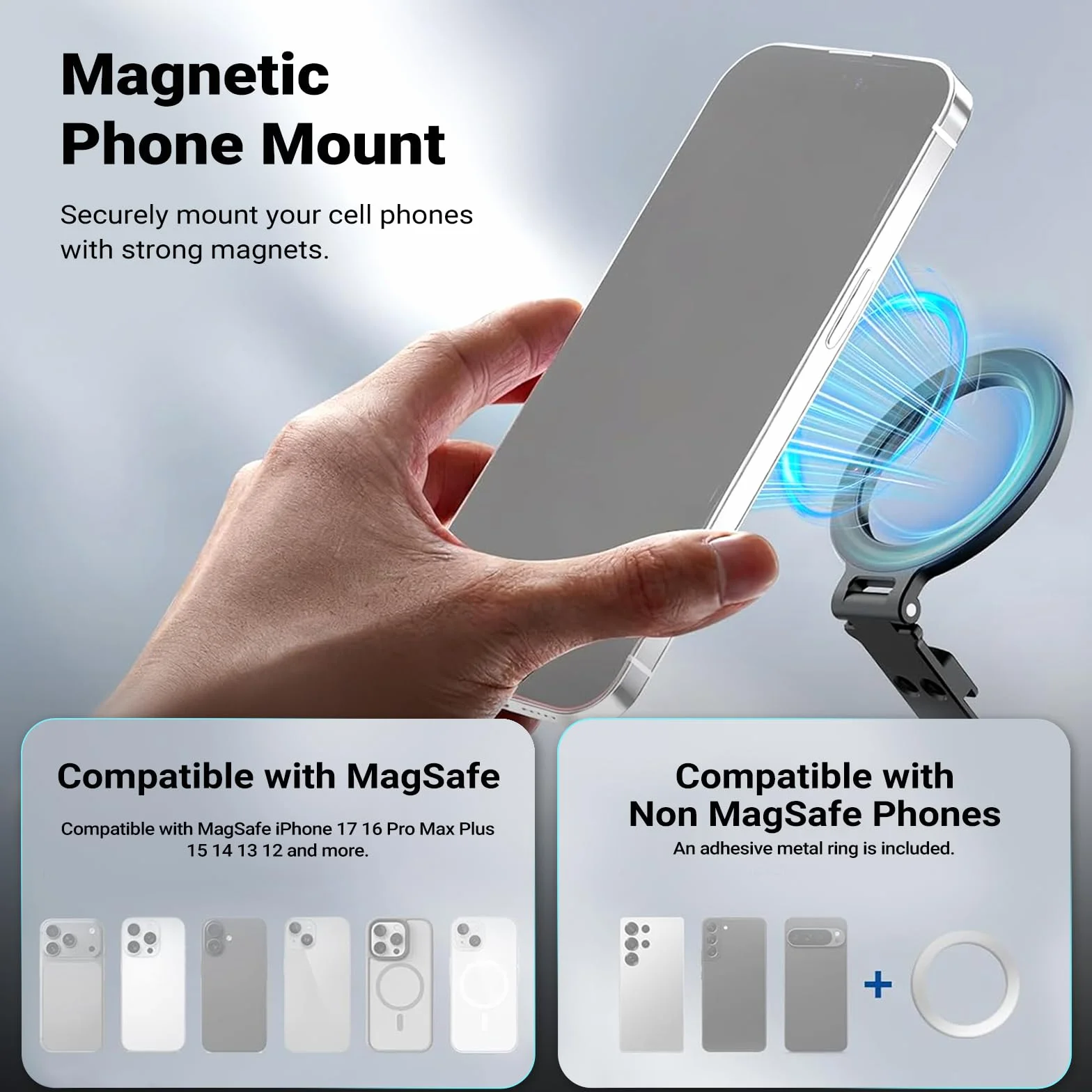 NEEWER Magnetyczny statyw do telefonu z adapterem zimnej stopki, aluminiowy, kompaktowy, kompatybilny z MagSafe iPhone Samsung Android