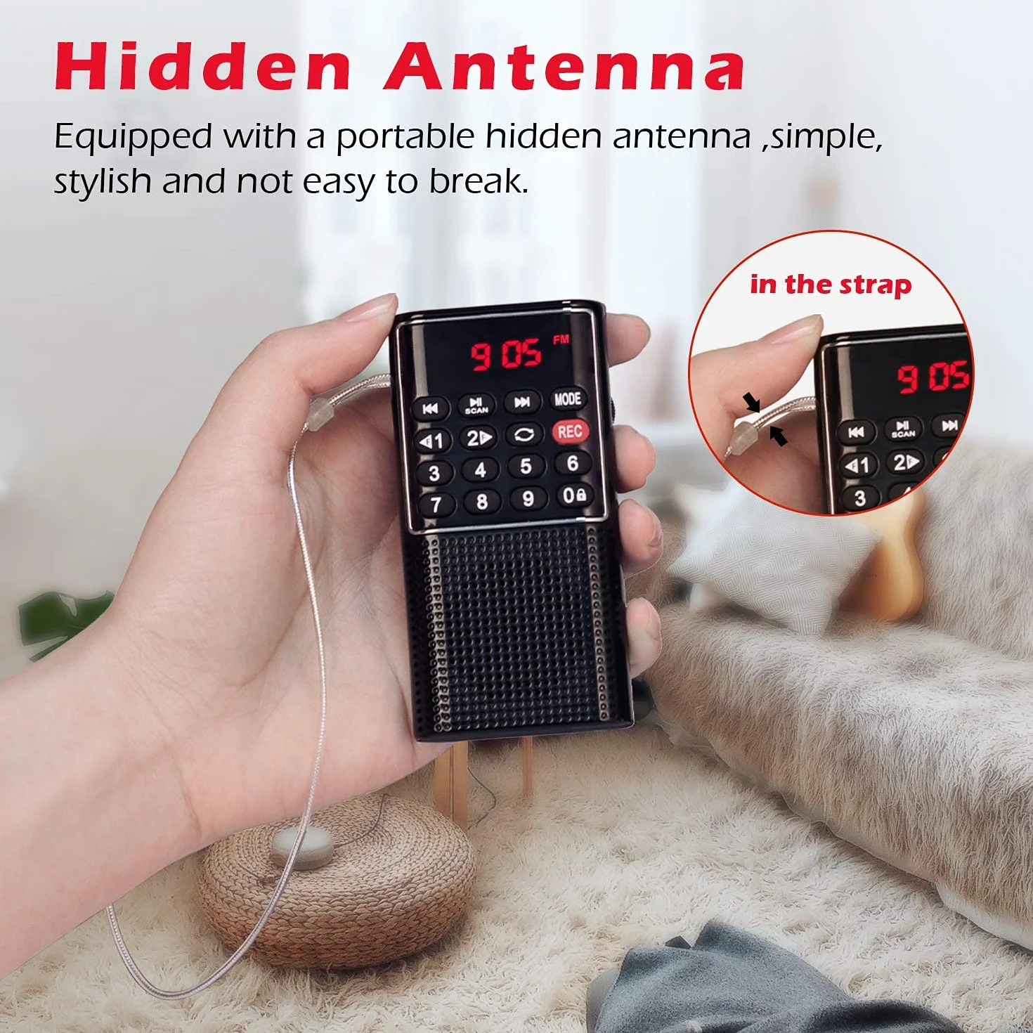 PRUNUS J-328 Małe Przenośne Radio FM Z Funkcją Nagrywania, Obsługuje MP3 / TF/AUX