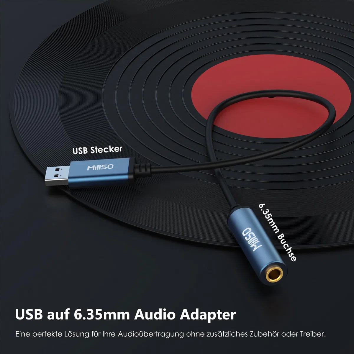 MillSO USB na 6,35 mm zestaw słuchawkowy adapter USB A wtyczka do gniazda 6,35 mm słuchawki adapter zewnętrzna karta dźwiękowa