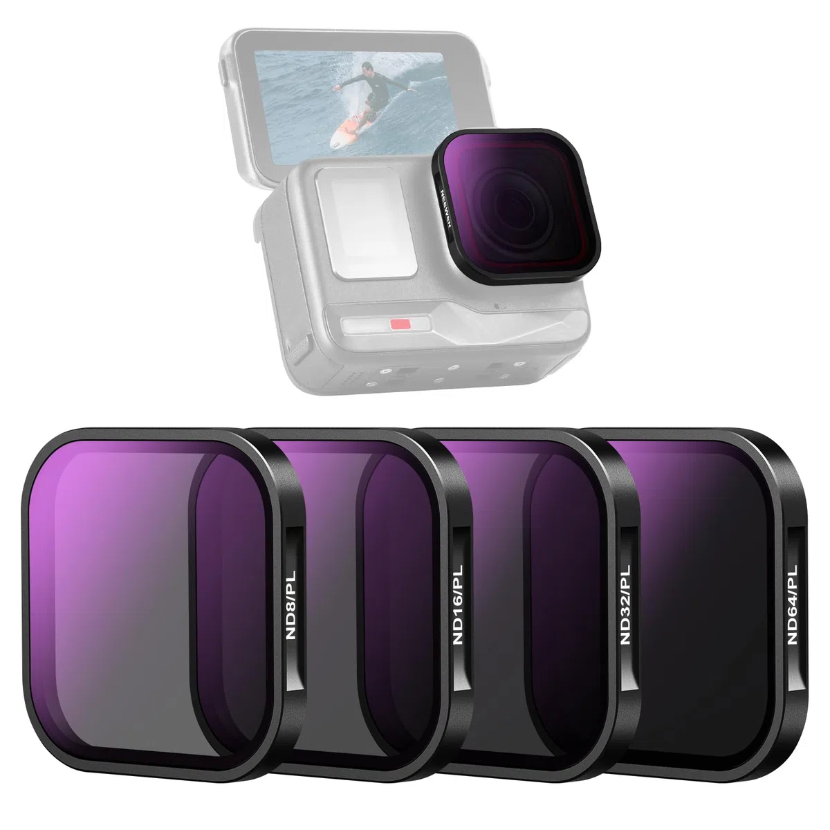 NEEWER Zestaw filtrów ND/PL kompatybilny z Insta360 ACE PRO, 4-pak ND8/PL ND16/PL ND32/PL ND64/PL akcesoria do kamer akcji CPL polaryzacyjny i filtr ND 2 w 1, zestaw filtrów polaryzacyjnych i