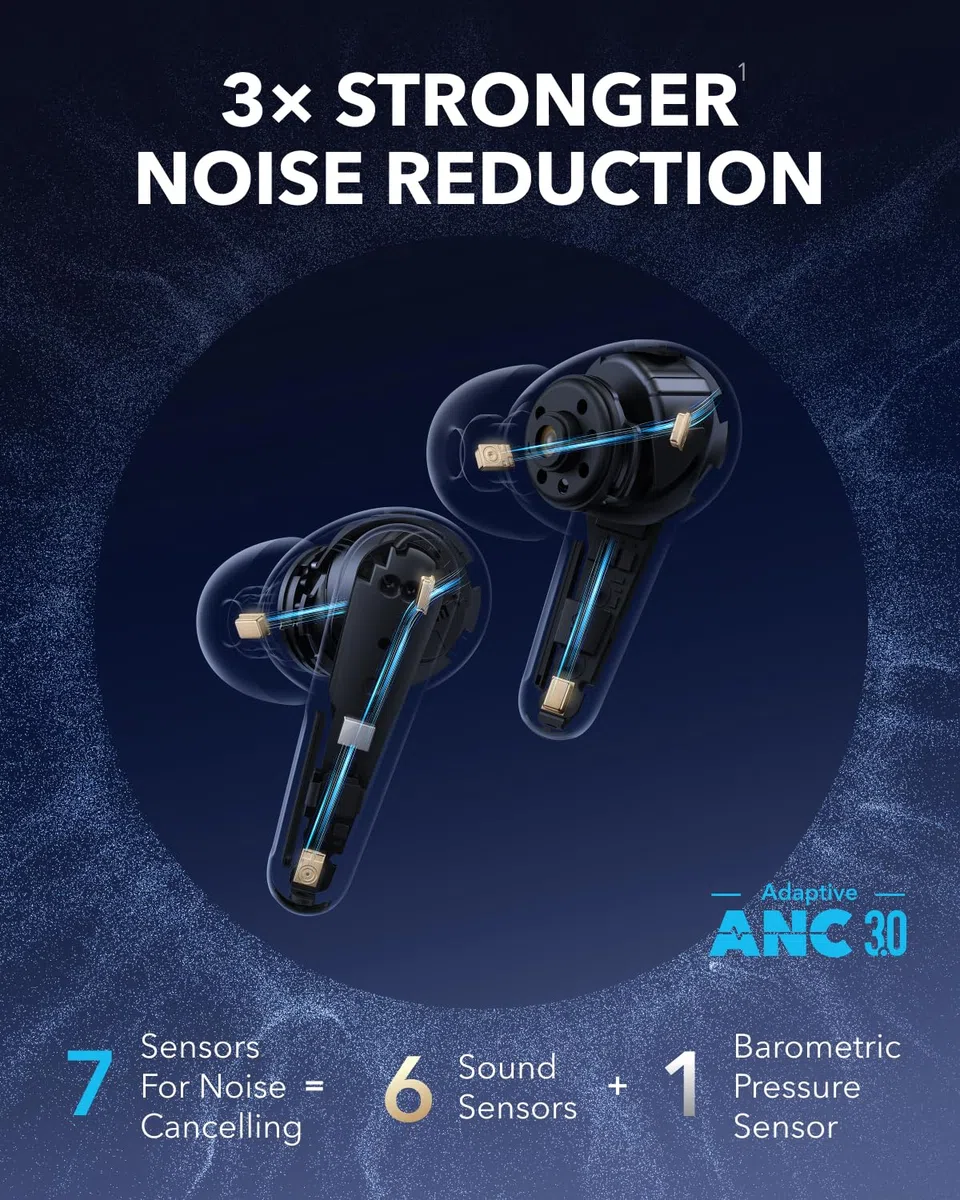 soundcore Liberty 4 Pro firmy Anker(odnowiony), bezprzewodowe słuchawki z redukcją szumów, 7 czujników i adaptacyjna redukcja szumów w czasie rzeczywistym, 2x szybsze ładowanie, muzyka Hi-Fi