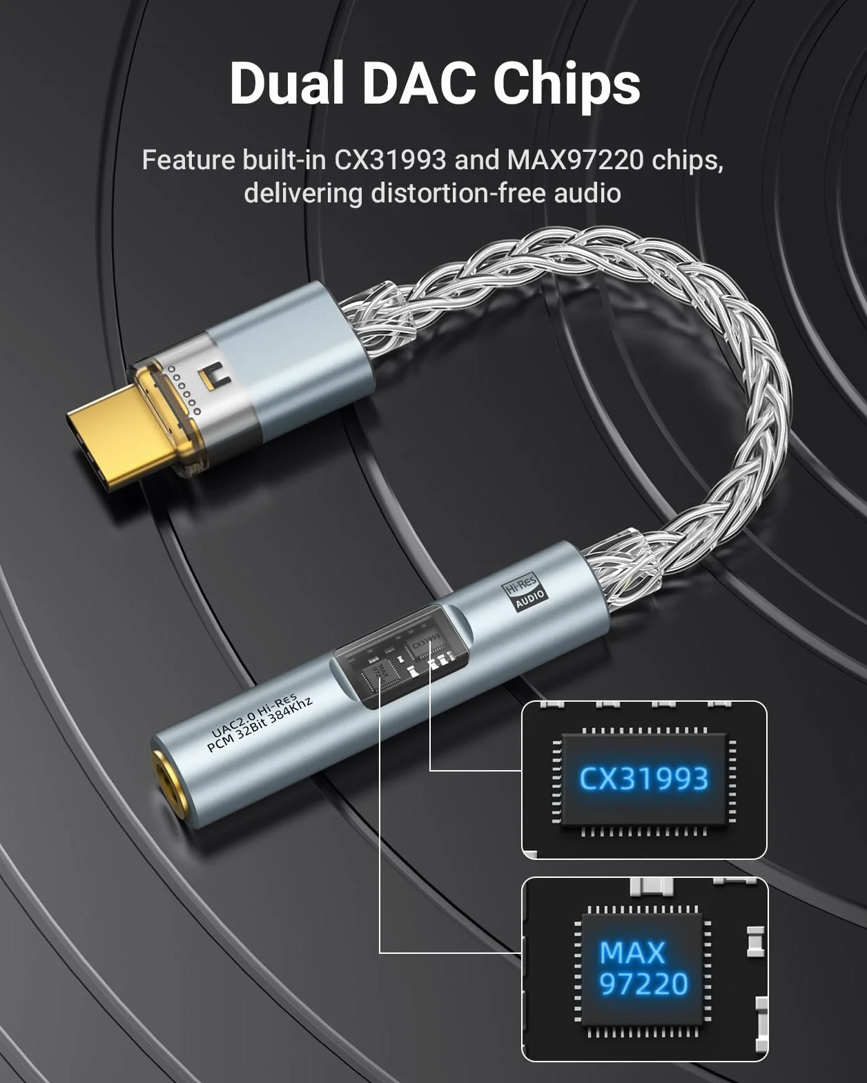 MoKo Adapter audio USB C na 3,5 mm DAC CX31993 MAX97220 HiFi typ C na słuchawki 3,5 mm Aux Jack szary