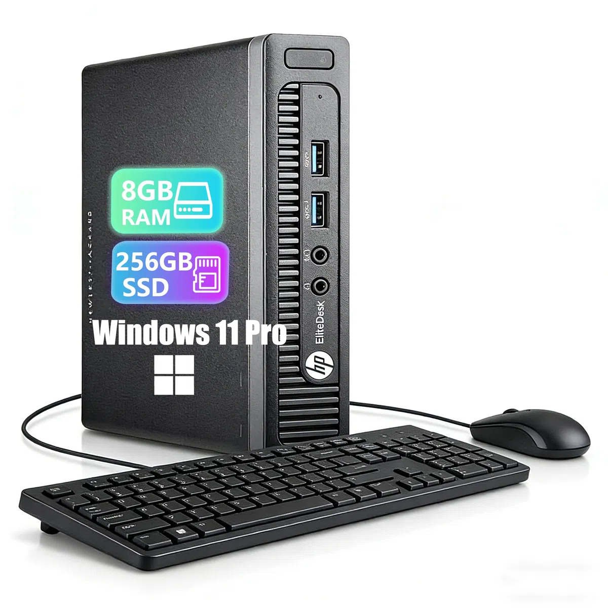 HP EliteDesk 705 G3 mini komputer stacjonarny, AMD A12-9800, 8 GB RAM, 256 GB SSD, WiFi, Bluetooth, klawiatura US QWERTY, Windows 11 Pro (odnowiony)
