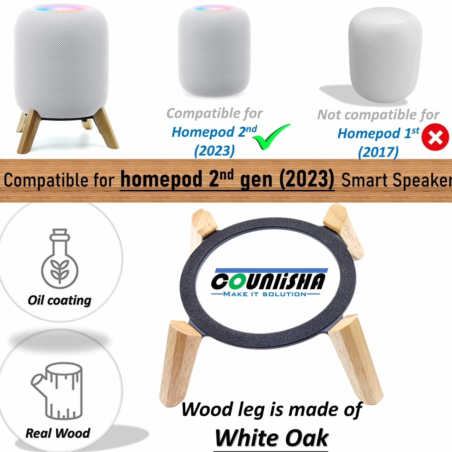Stojak z prawdziwego drewna dla Homepod 2. generacji 2023 akcesoria do łóżka dźwiękowego stabilny drewniany stojak dla Home pod 2023 generacji biały dąb