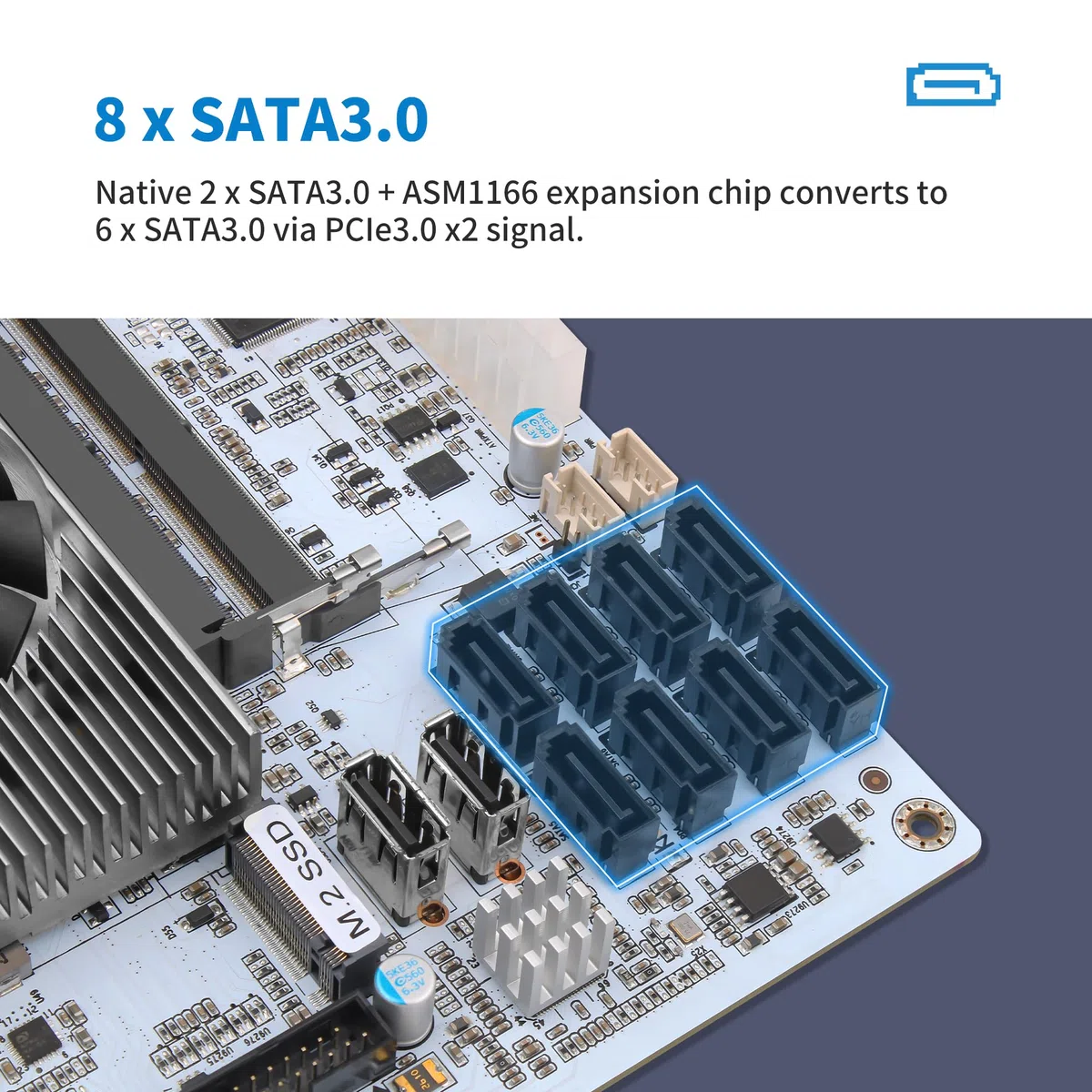 CWWK NAS płyta główna 8 Bay Core i5 8265U 4C/8T, mini ITX PC płyta główna biała M11, 2 x NVMe PCIe3.0 x2, Dual 2.5GbE i226V LAN, DDR4 NO RAM NO SSD, PCIe x4 Slot, TF, HD+DP