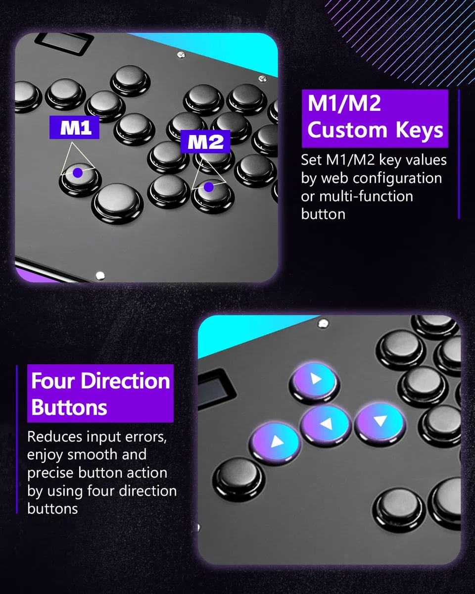 GuileKeys Arcade Fight Stick GK-21, All-Button Gamerfinger z niestandardowymi funkcjami RGB i Turbo, kontroler zręcznościowy do PC/PS4/PS3/Switch/Steam Game Keyboard Support Hot Swap & SOCD