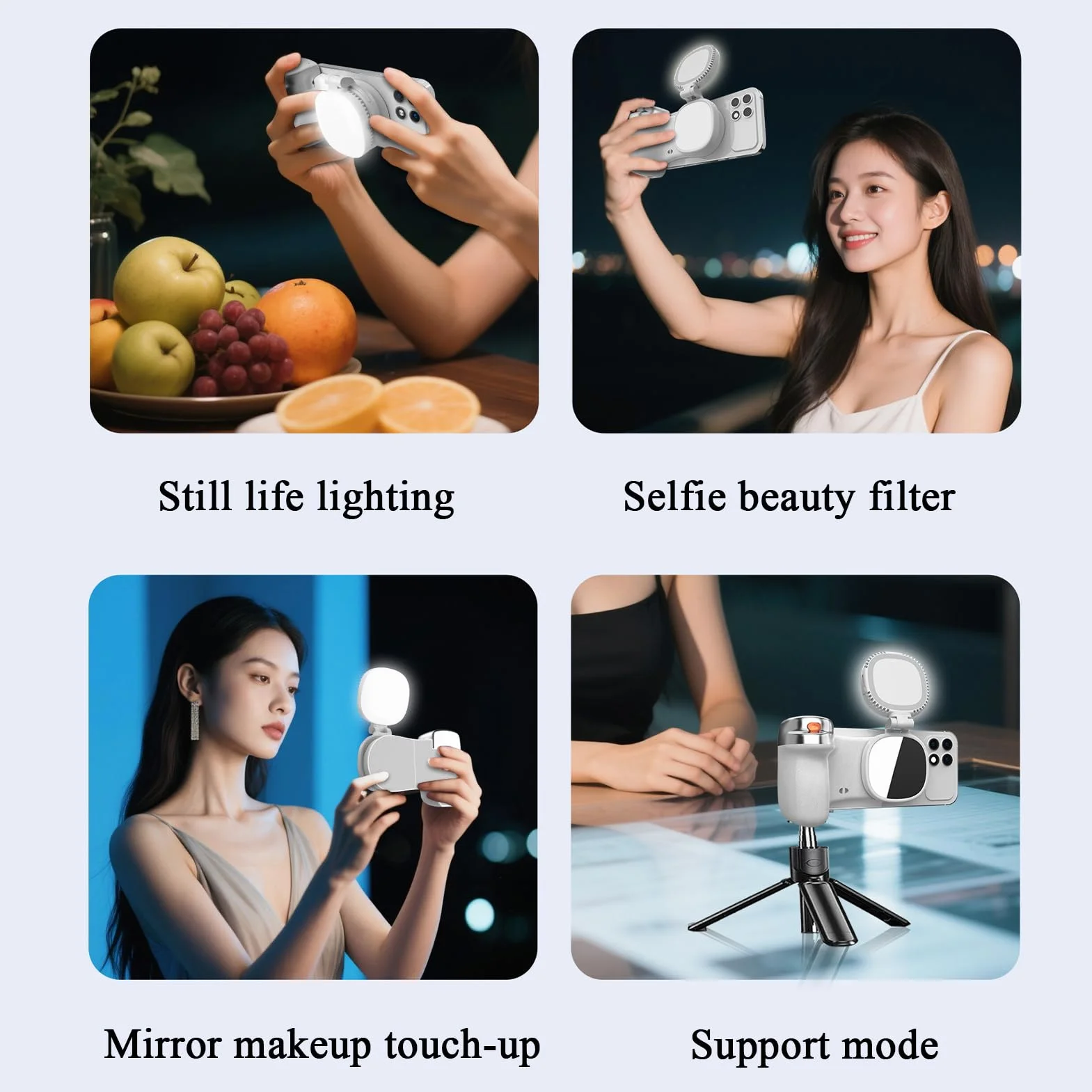 Magnetic Phone Camera Rotatable Selfie Attachment LED Light Selfie Handle Adjustable Grip Stable Magnetic Mount Vlogging Photography Travel Studio Home Recording Tool