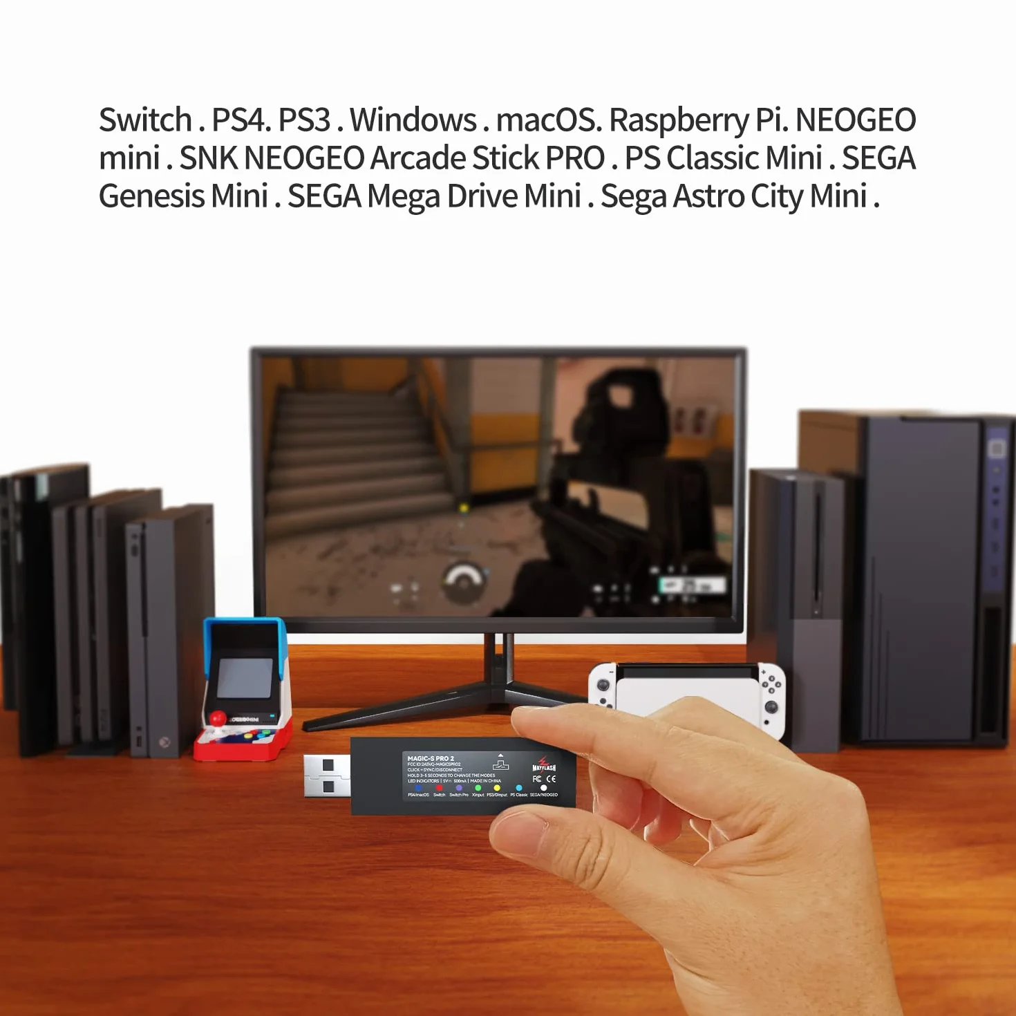 MAYFLASH Magic-S PRO 2 Wireless Bluetooth USB Adapter for PS4, NS, NS 2, macOS, Windows, Raspberry Pi, Compatible with Xbox Series X & S, Xbox One, PS5 Controller and More