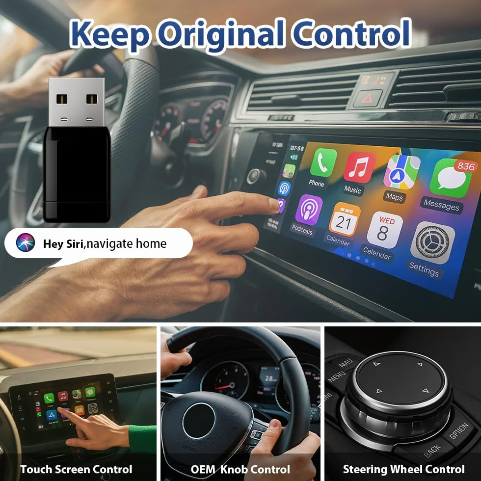 Sunweyer Bezprzewodowy Adapter CarPlay i Android Auto do Samochodów z Łącznością Przewodową | Port USB-A | Plug & Play | Automatyczne Łączenie (Super Mini S31)