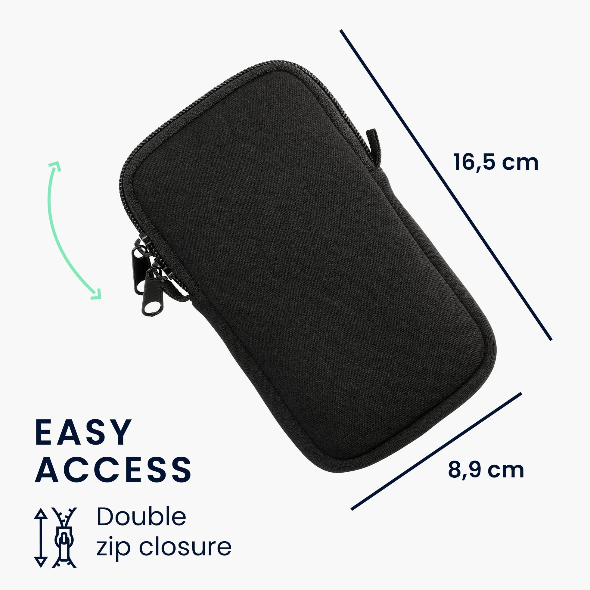 kwmobile Neoprenowe etui na telefon L - 6.5" - 16,5 x 8,9 cm Uniwersalne etui z paskiem na szyję i zamkiem błyskawicznym - kolor czarny